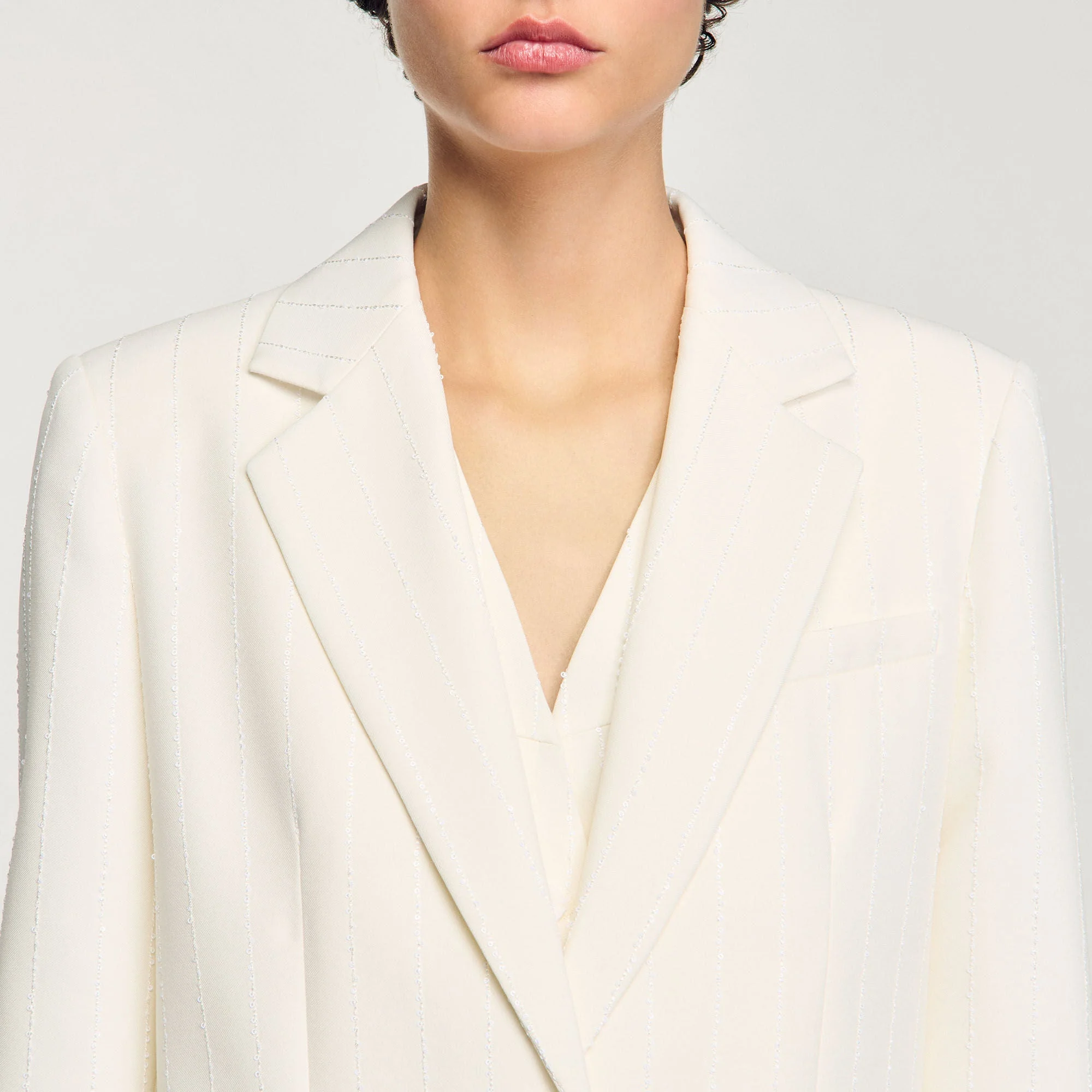 Opera Sequinned Suit Jacket Ecru - Image 3