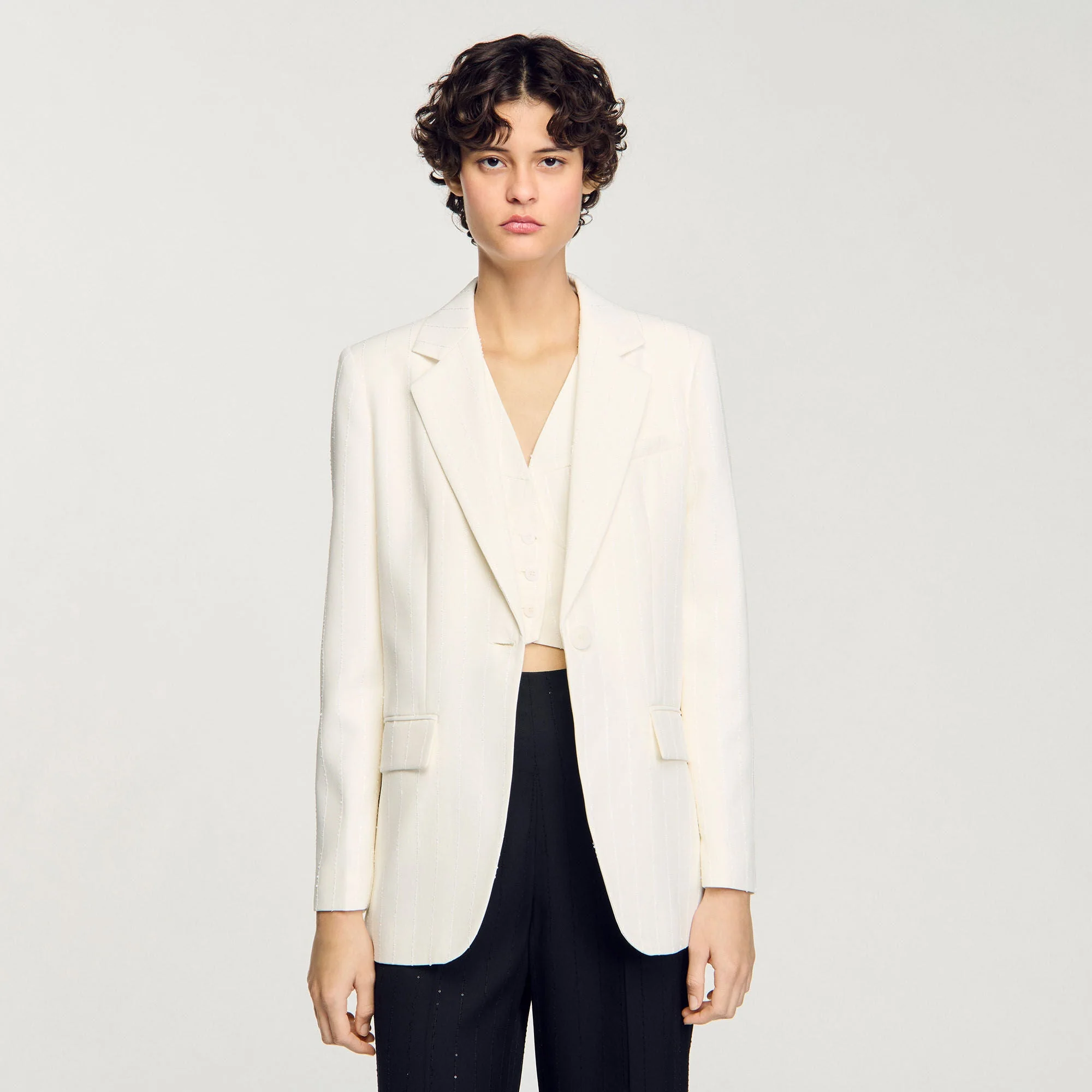 Opera Sequinned Suit Jacket Ecru - Image 4