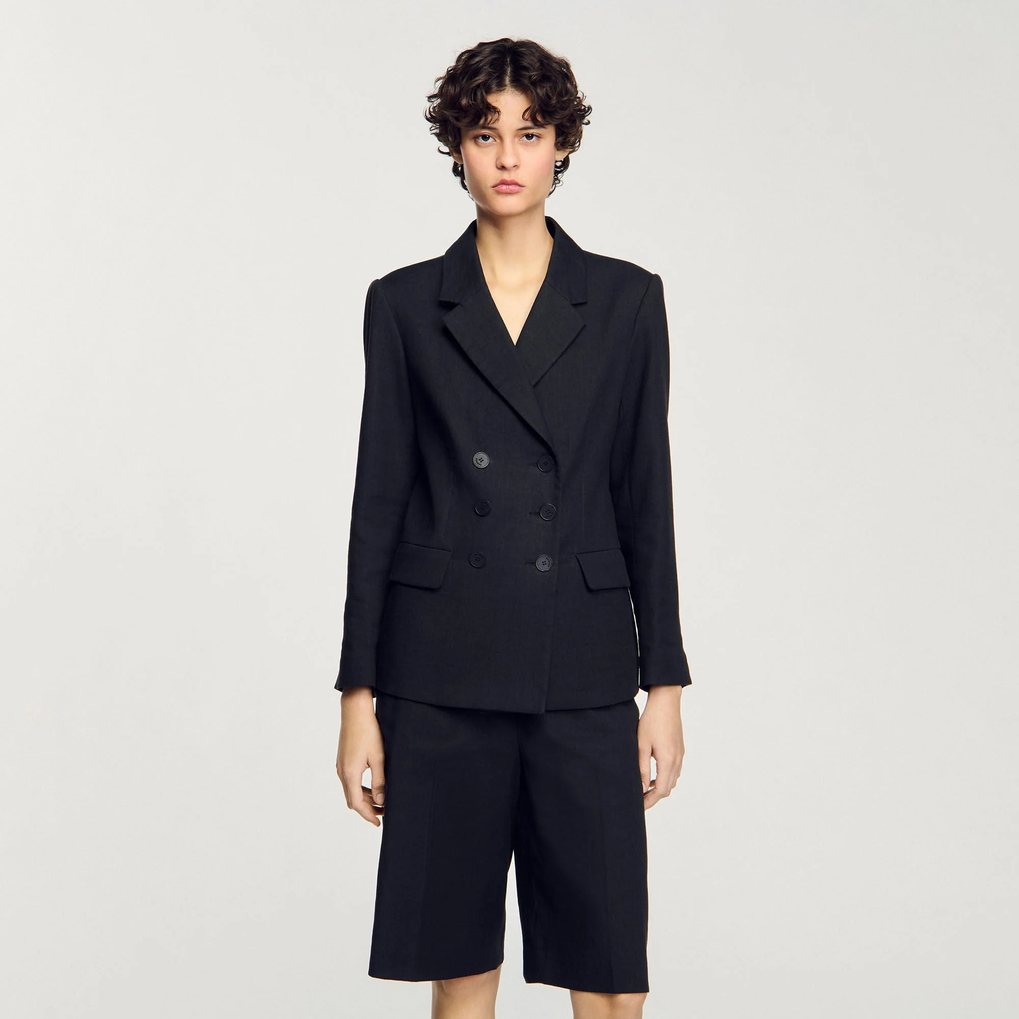 Pastel Double-Breasted Suit Jacket Black - Image 4