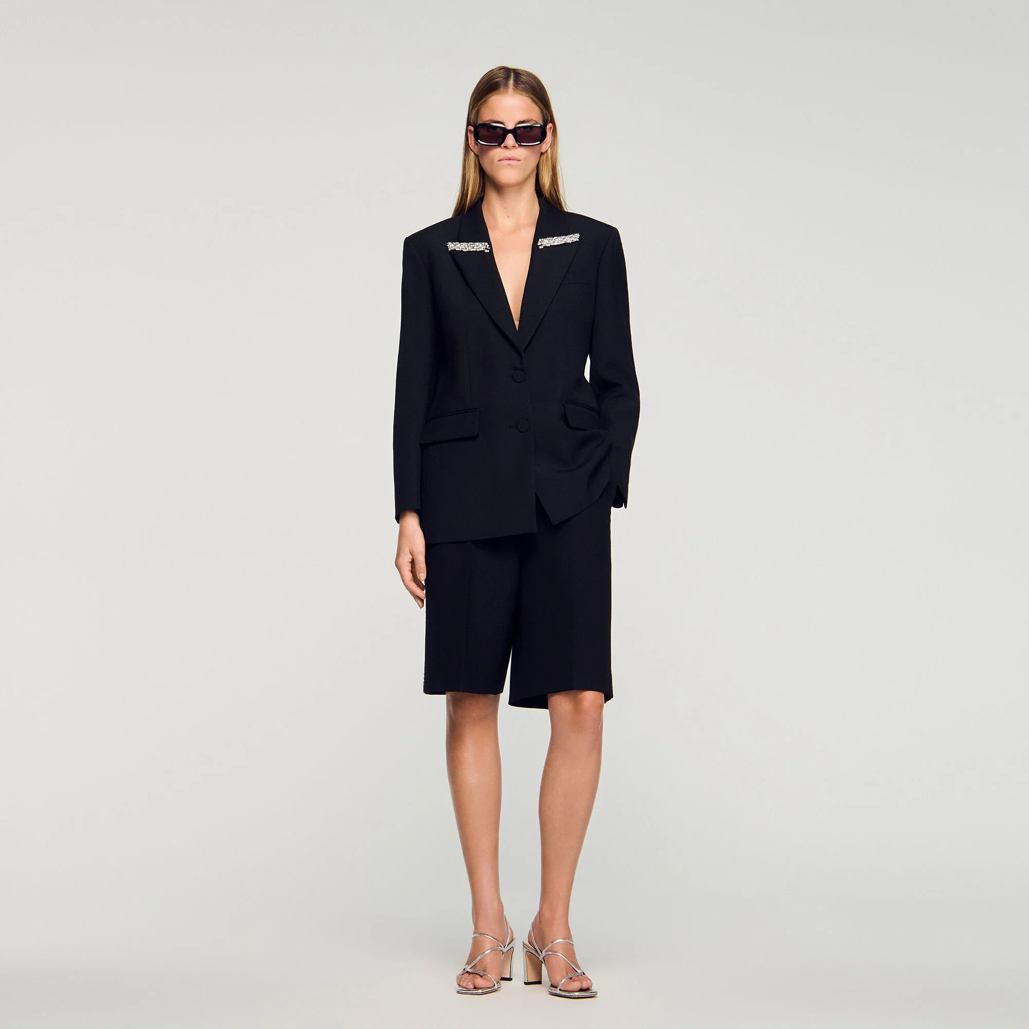 Cosmica Jacket With Rhinestone Collar Black