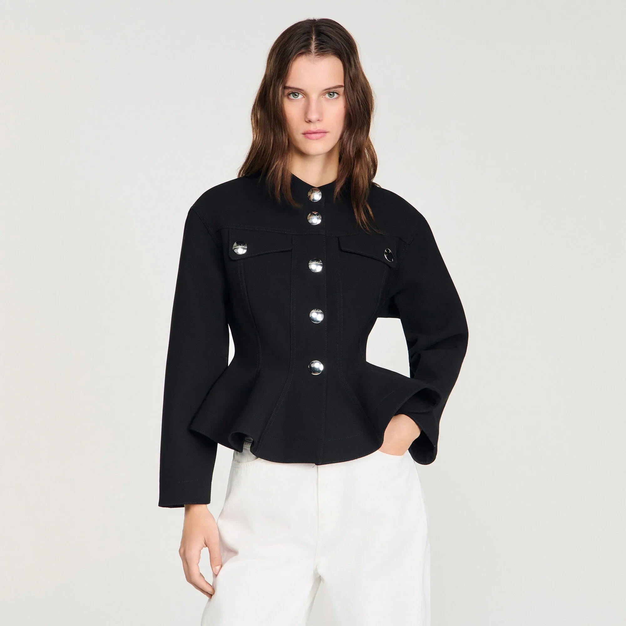 Julie Cropped Ruffled Peplum Jacket Black - Image 4