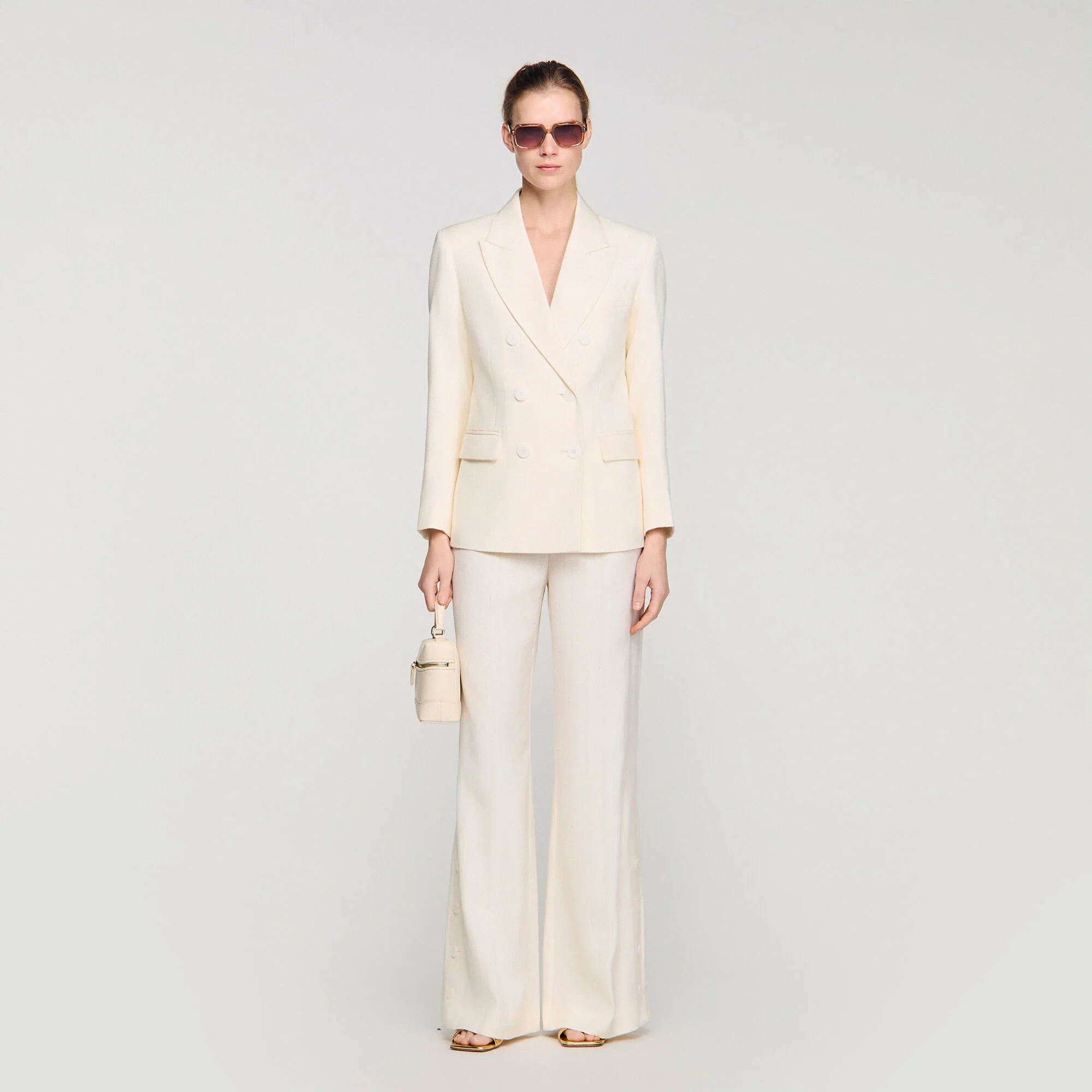 Tony Double-Breasted Suit Jacket Ecru
