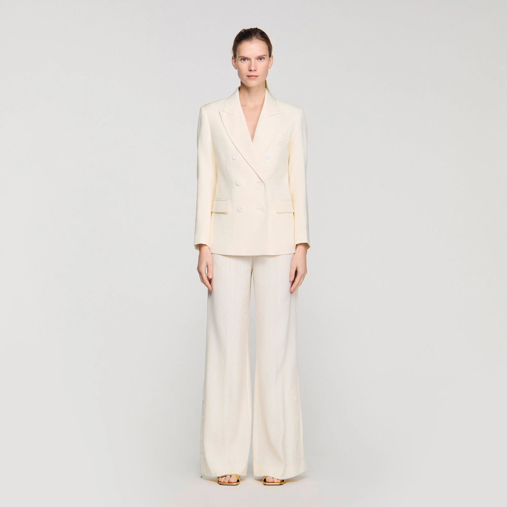 Tony Double-Breasted Suit Jacket Ecru - Image 2