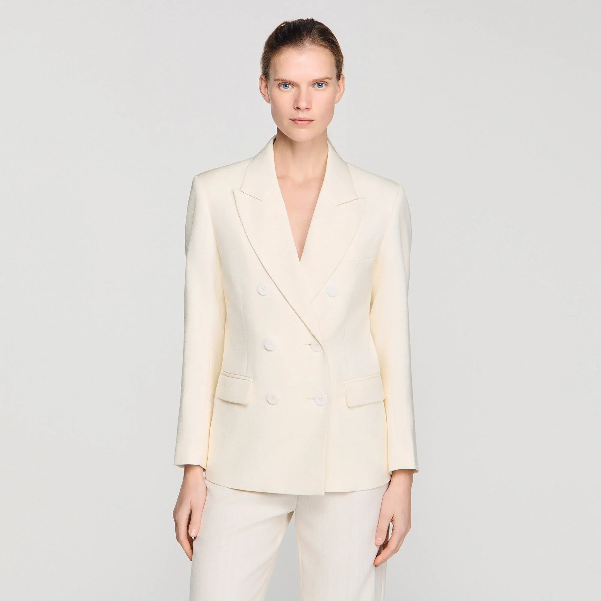Tony Double-Breasted Suit Jacket Ecru - Image 4