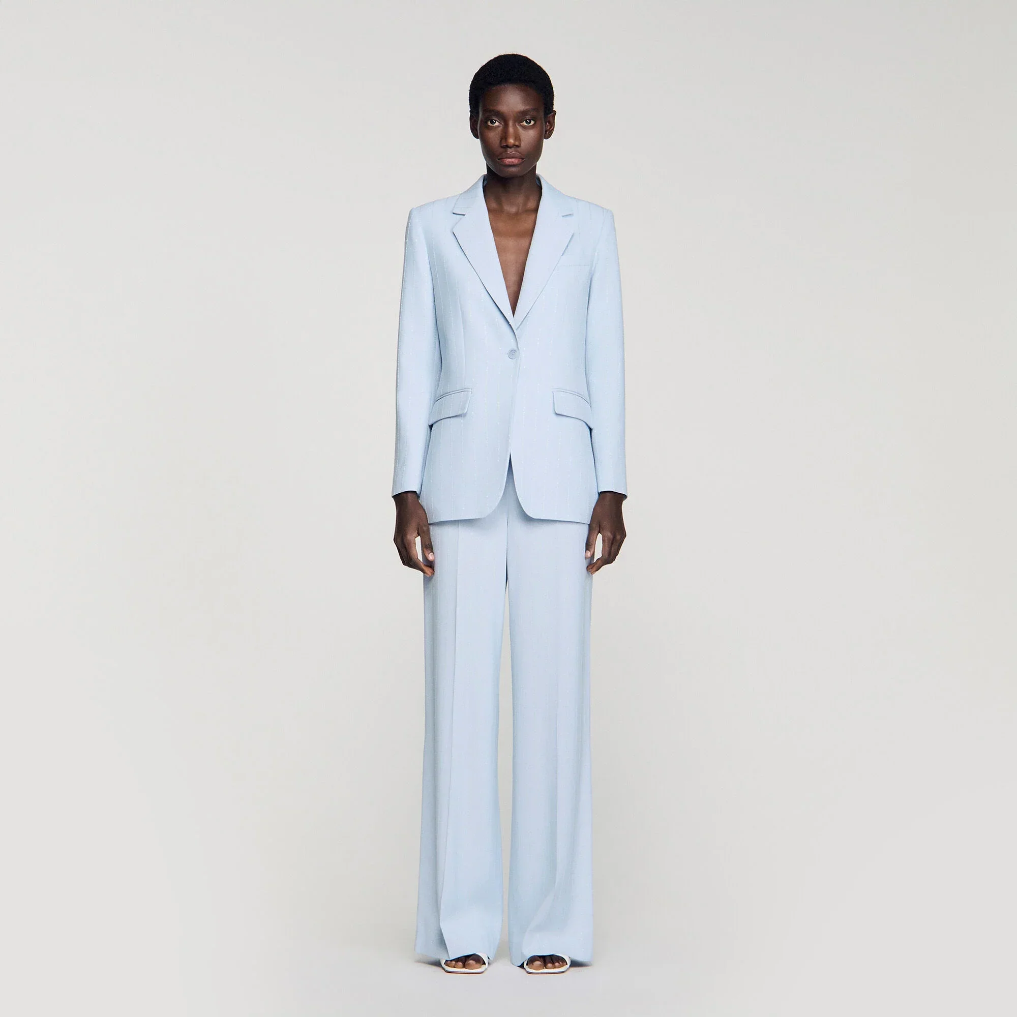 Opera Sequin-Stripe Tailored Jacket Sky Blue - Image 2
