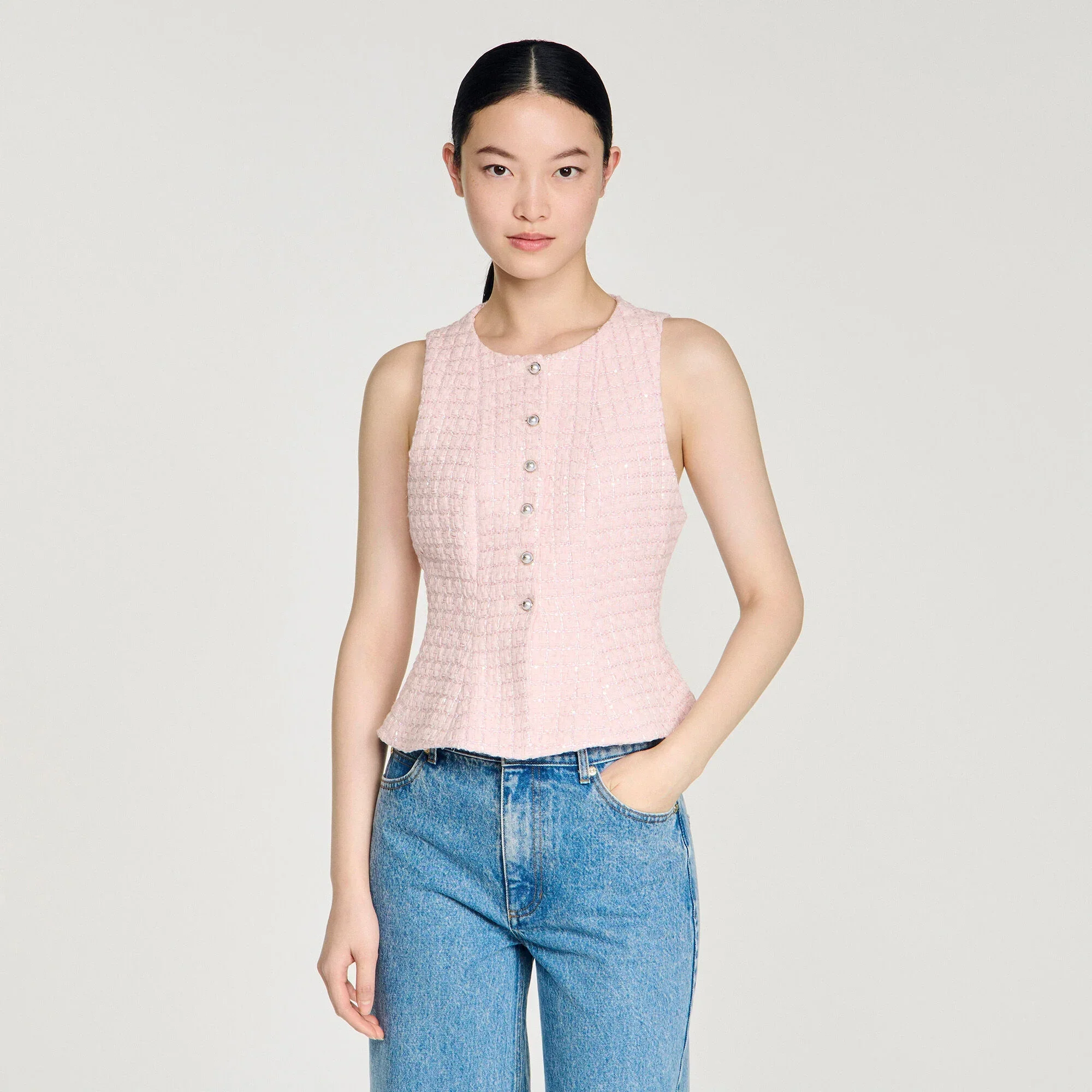 Demie Beaded Check Tweed Jacket Pink - Image 4