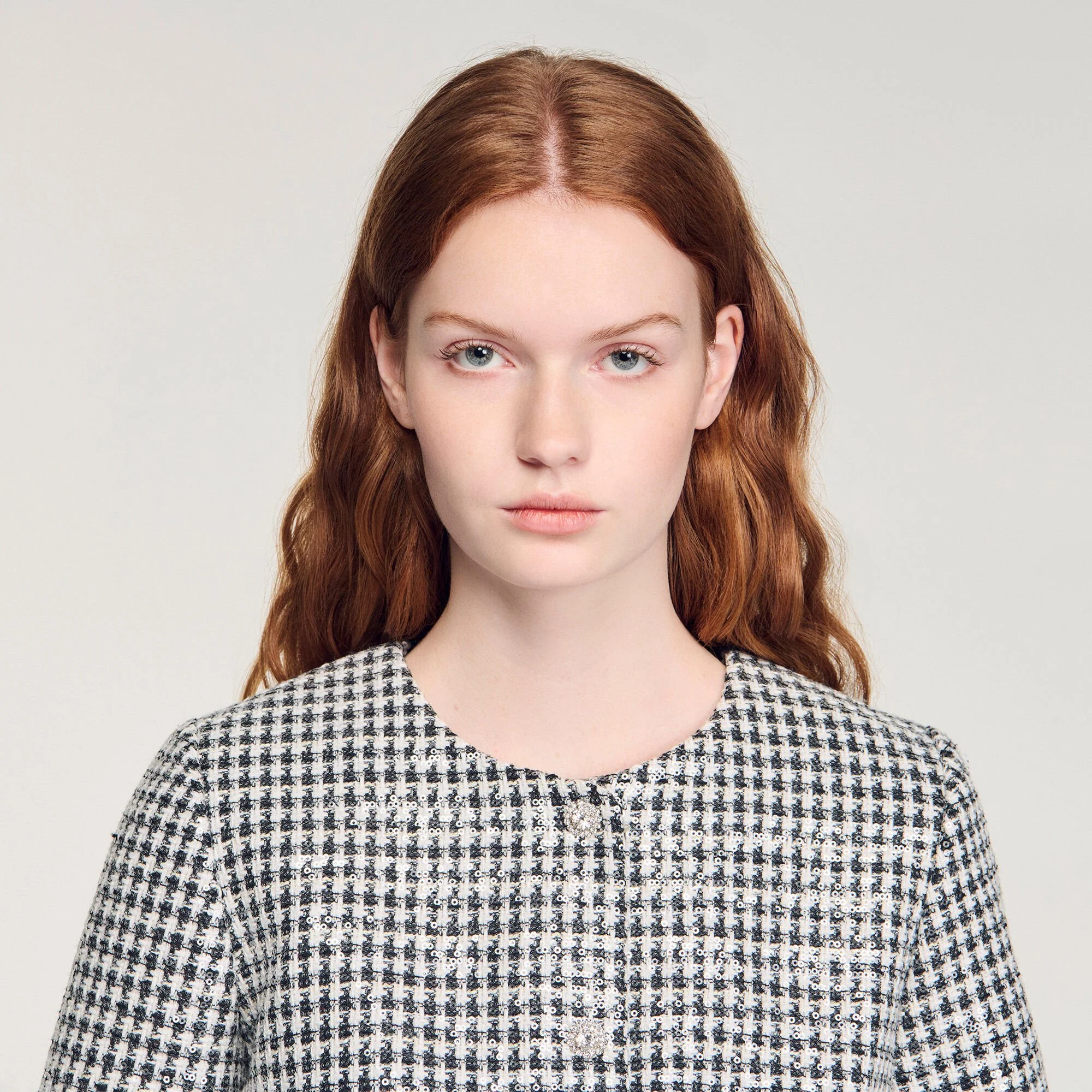Flo Cropped Houndstooth Tweed Jacket Black / White - Image 3