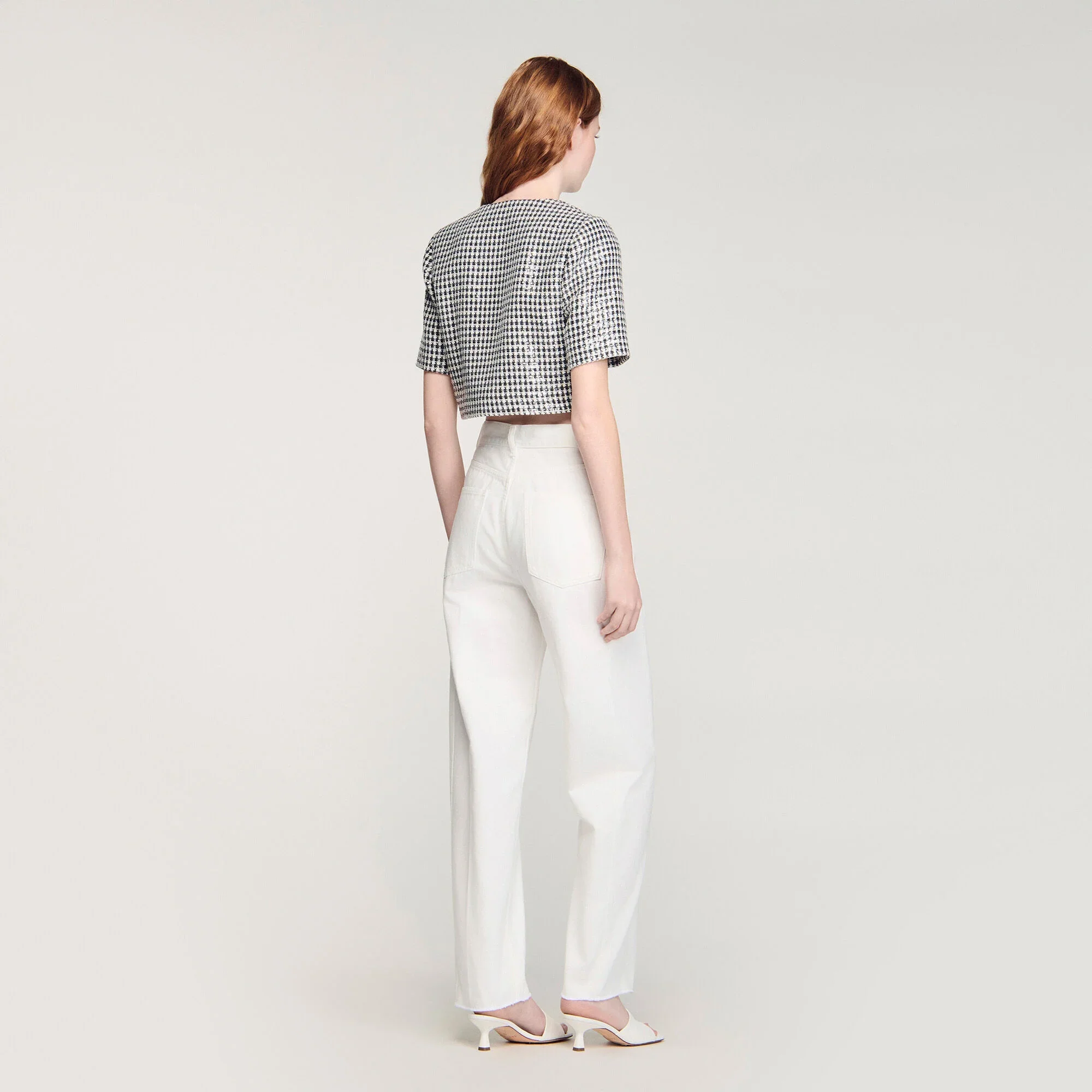 Flo Cropped Houndstooth Tweed Jacket Black / White - Image 5