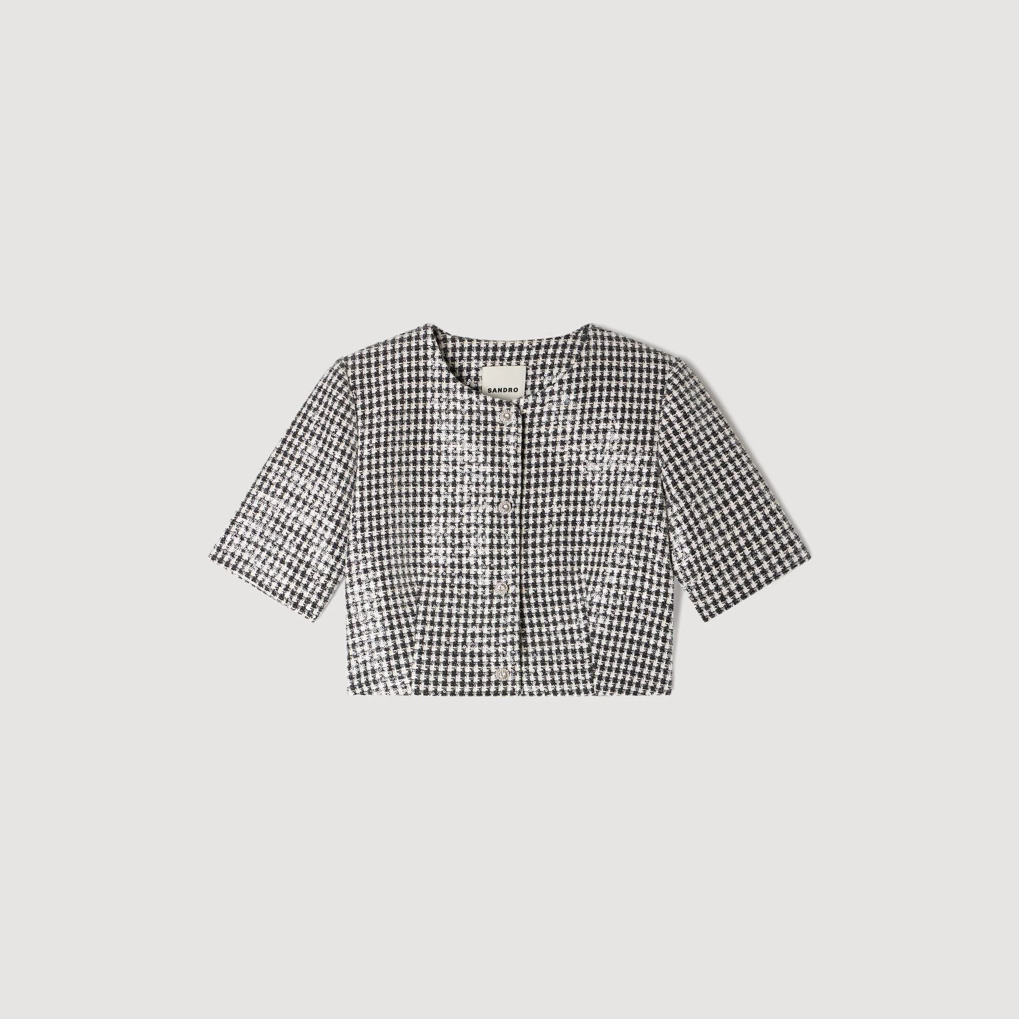 Flo Cropped Houndstooth Tweed Jacket Black / White - Image 6
