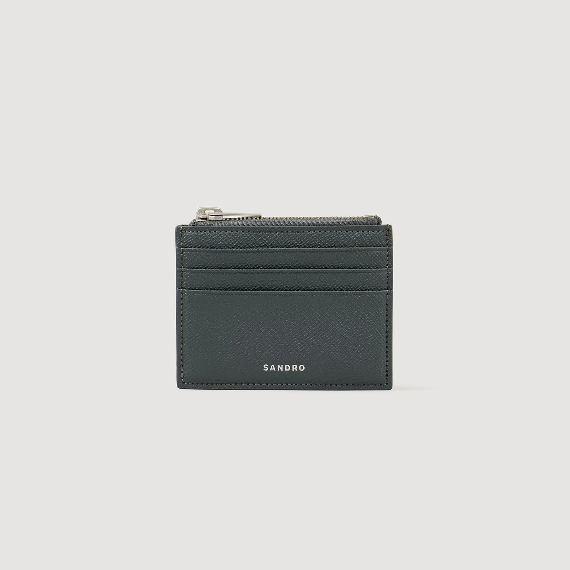Zipper Reconstituted Leather Cardholder Steel - Image 3