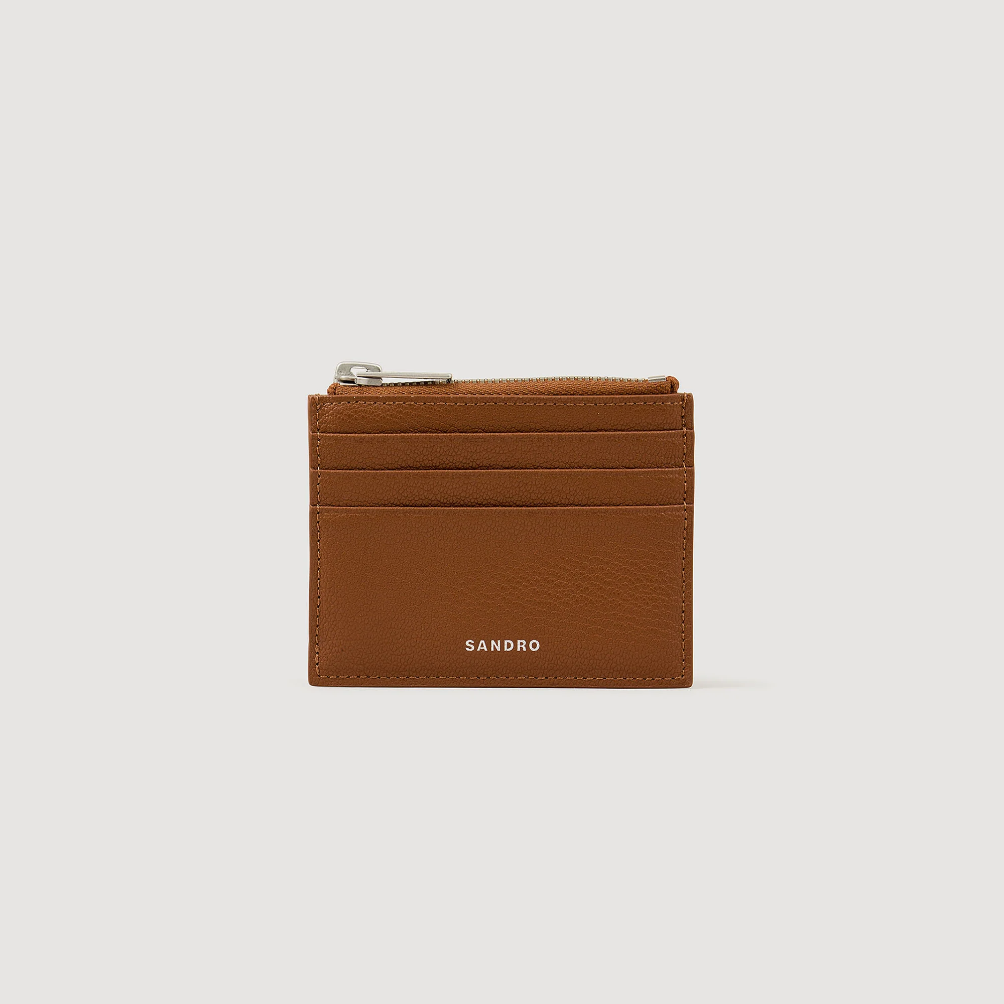 Zipper Grain Grained Leather Zip Card Holder Cognac - Image 3