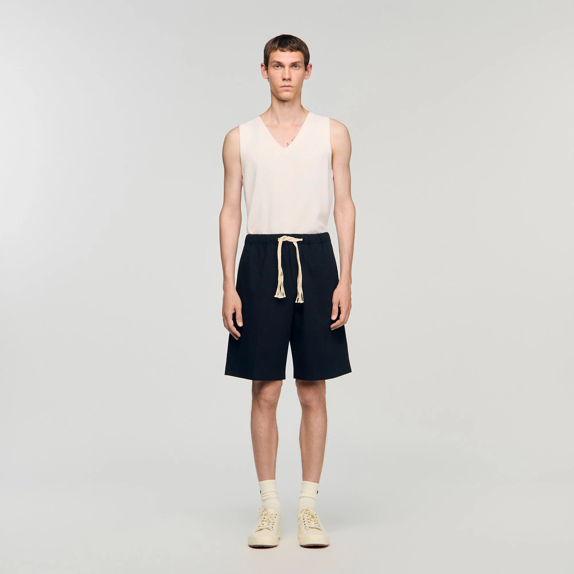 Rope Short Elasticated Waist Cotton Shorts Navy Blue - Image 2