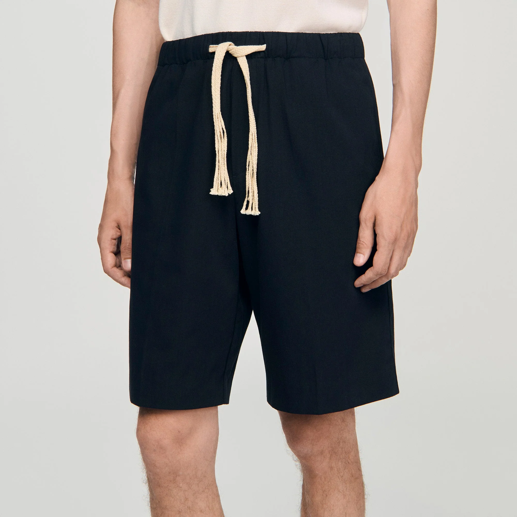 Rope Short Elasticated Waist Cotton Shorts Navy Blue - Image 5