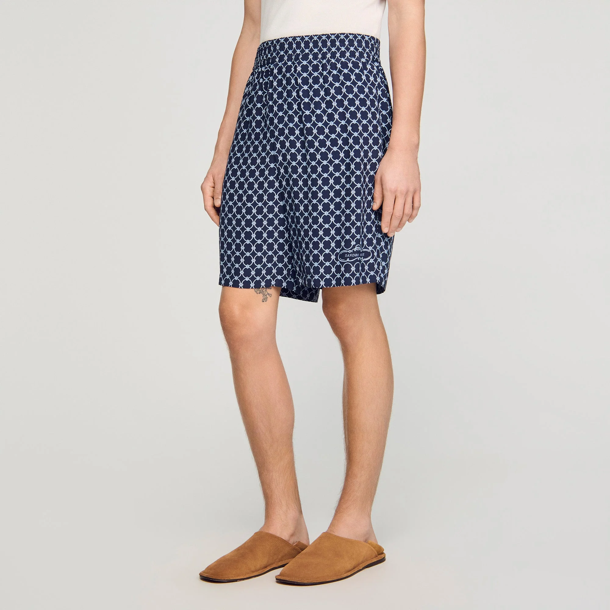 Catena Short Link Print Floaty Shorts Navy Blue - Image 4