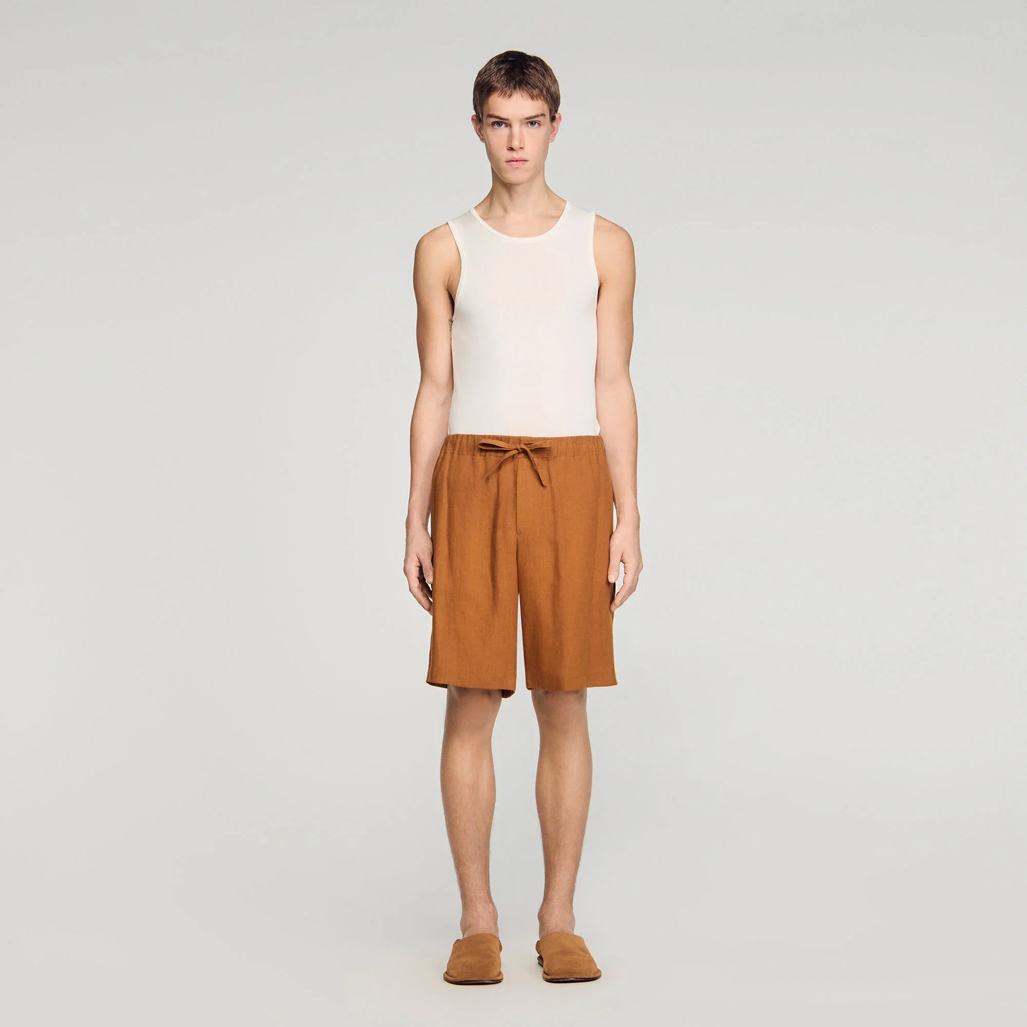 Linen Short Elastic Waist Linen Shorts Whisky - Image 2