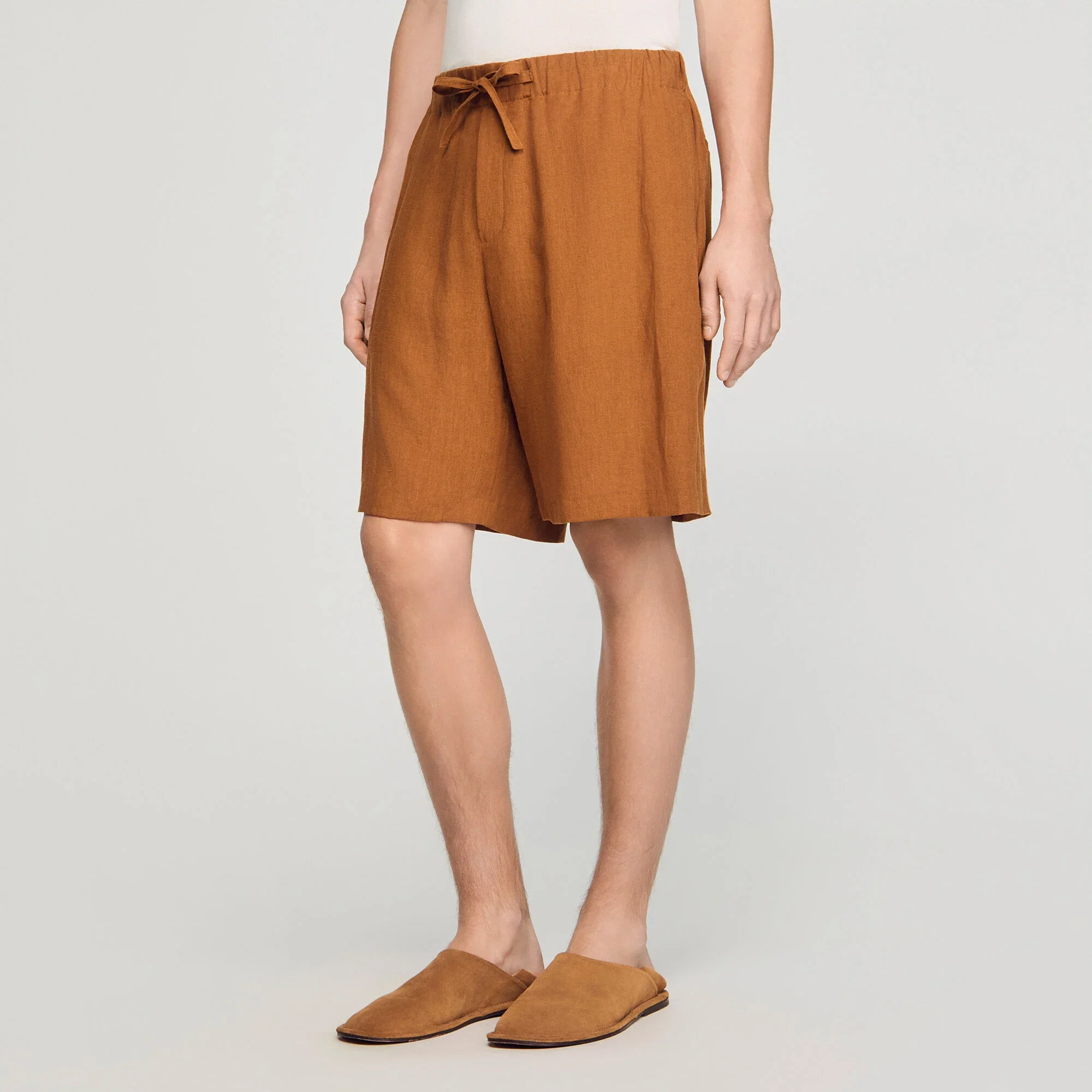 Linen Short Elastic Waist Linen Shorts Whisky - Image 5