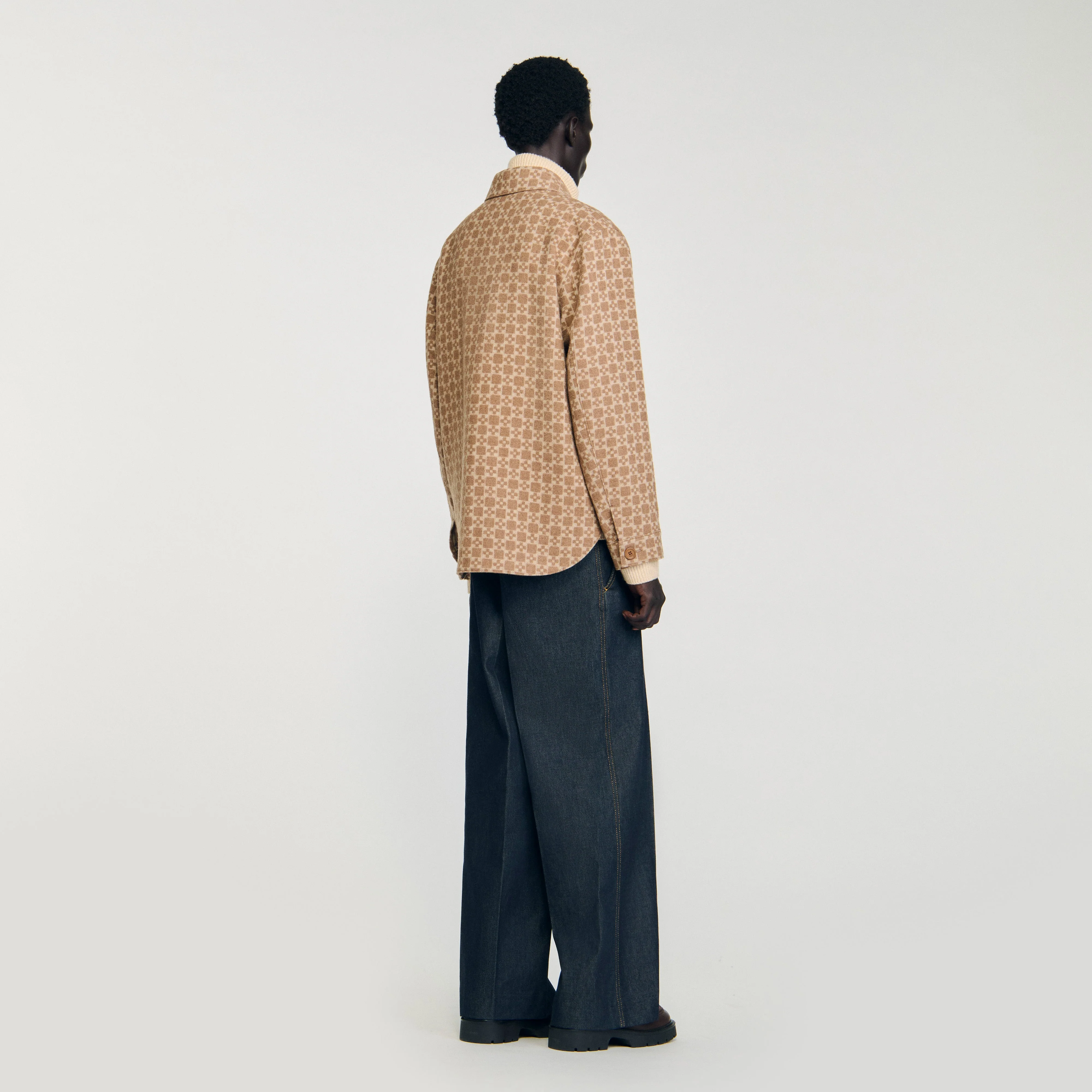 Cross Overshirt Square Cross Jacquard Overshirt Camel - Image 3
