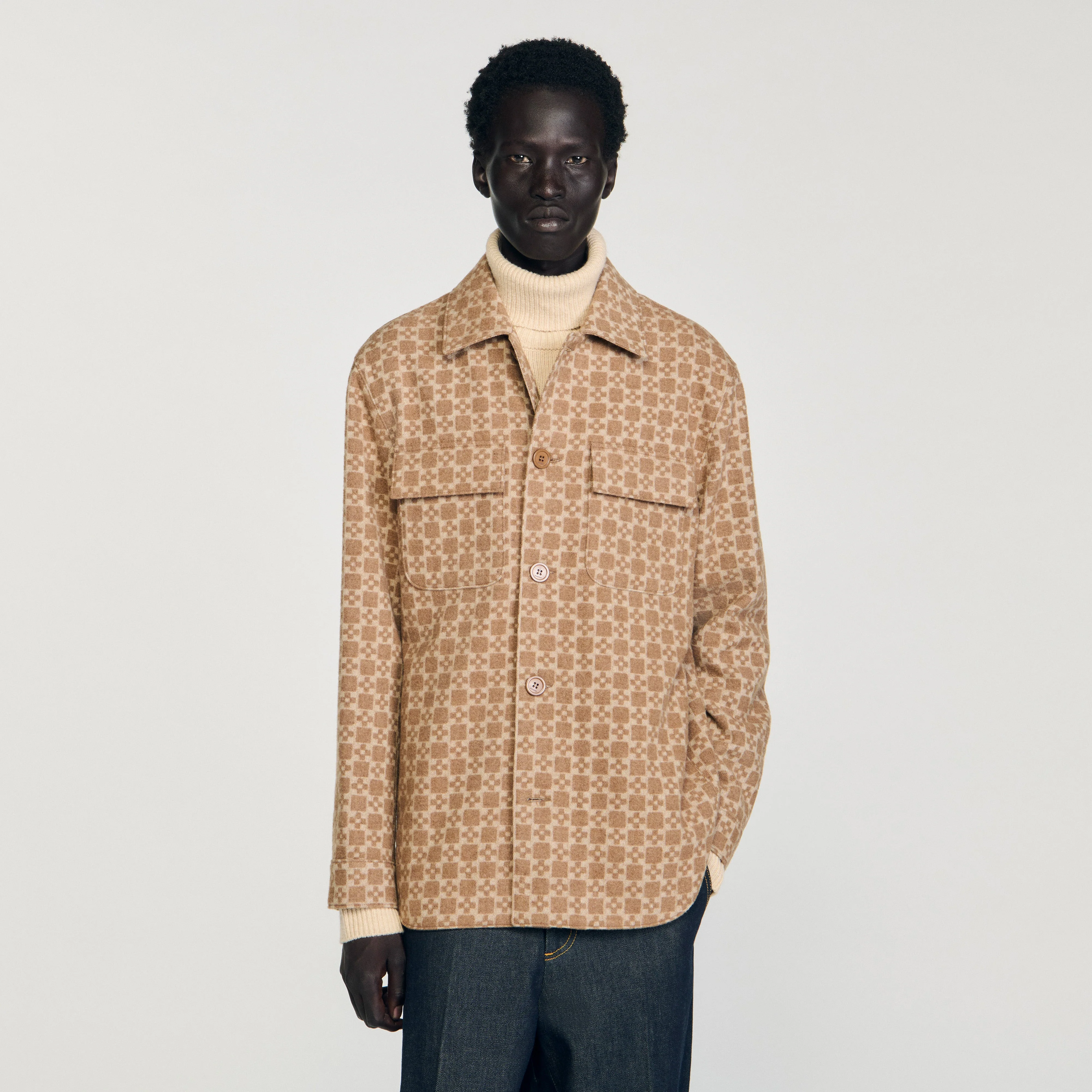 Cross Overshirt Square Cross Jacquard Overshirt Camel - Image 4