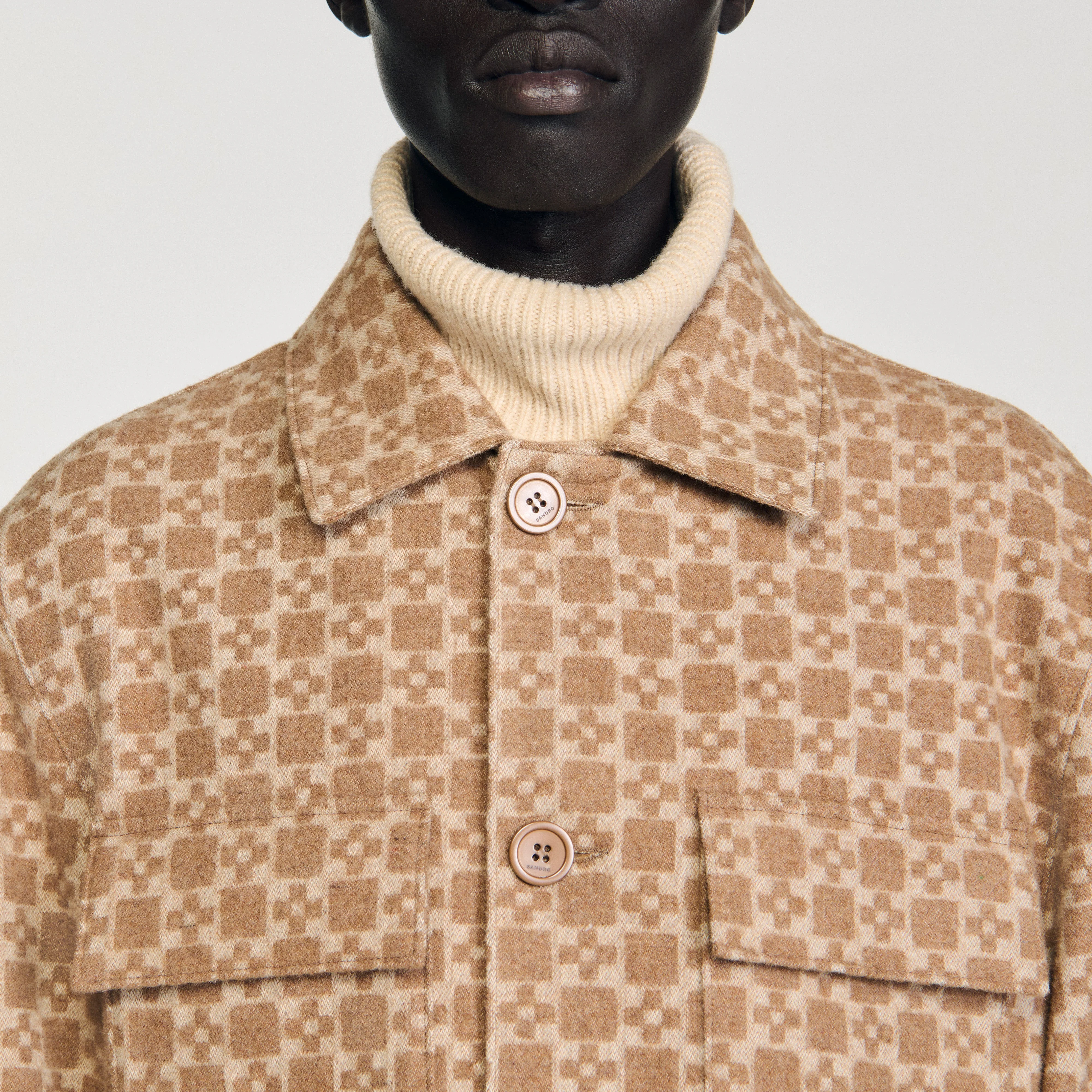 Cross Overshirt Square Cross Jacquard Overshirt Camel - Image 5