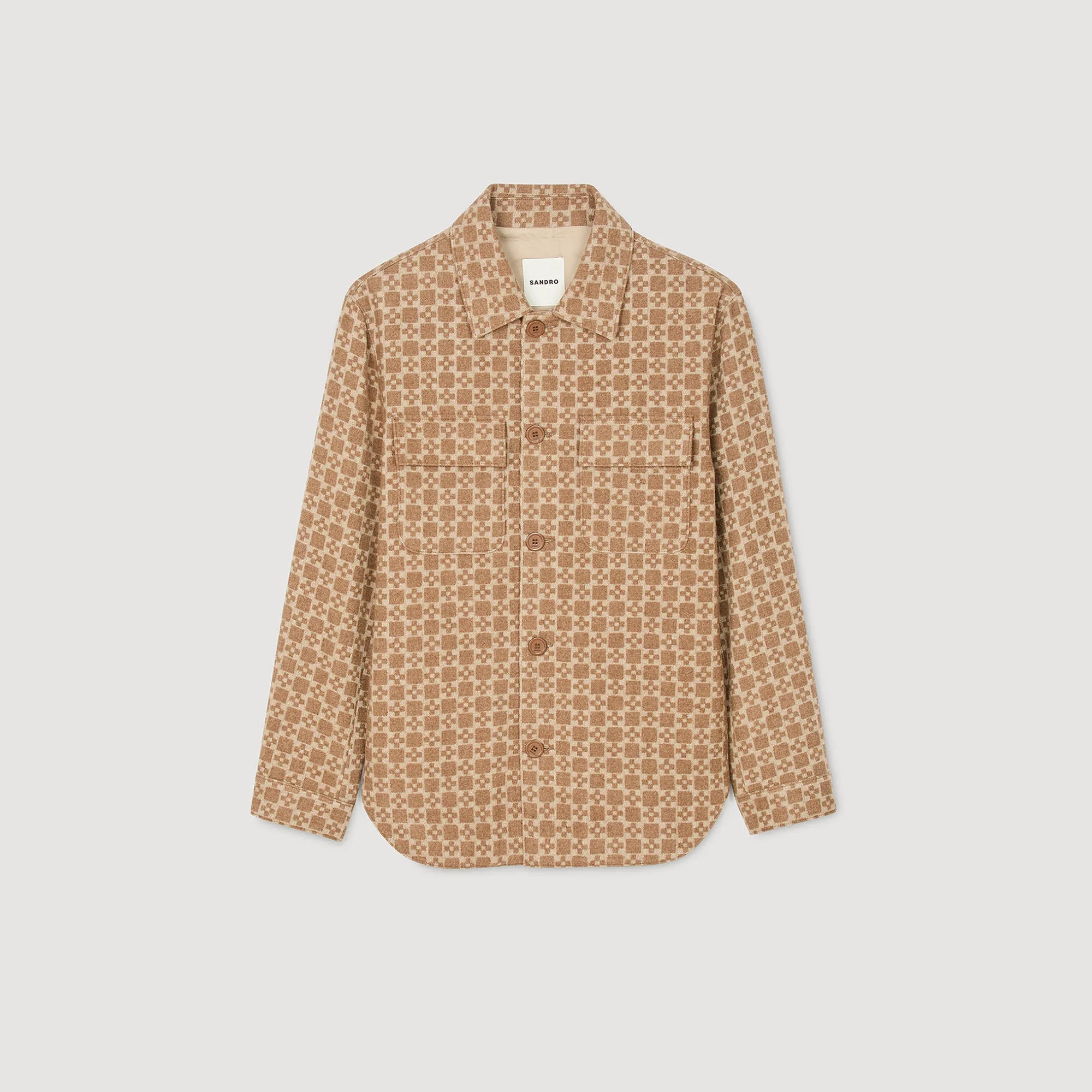 Cross Overshirt Square Cross Jacquard Overshirt Camel - Image 6
