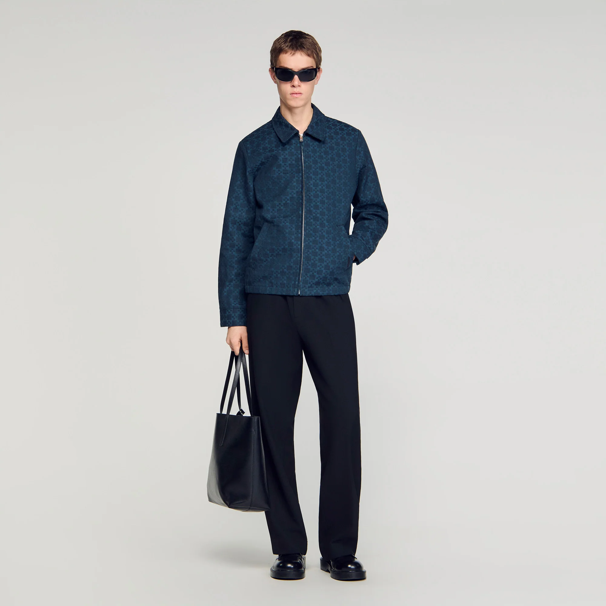 Fitted Cross Jacket Square Cross Denim Jacket Navy Blue