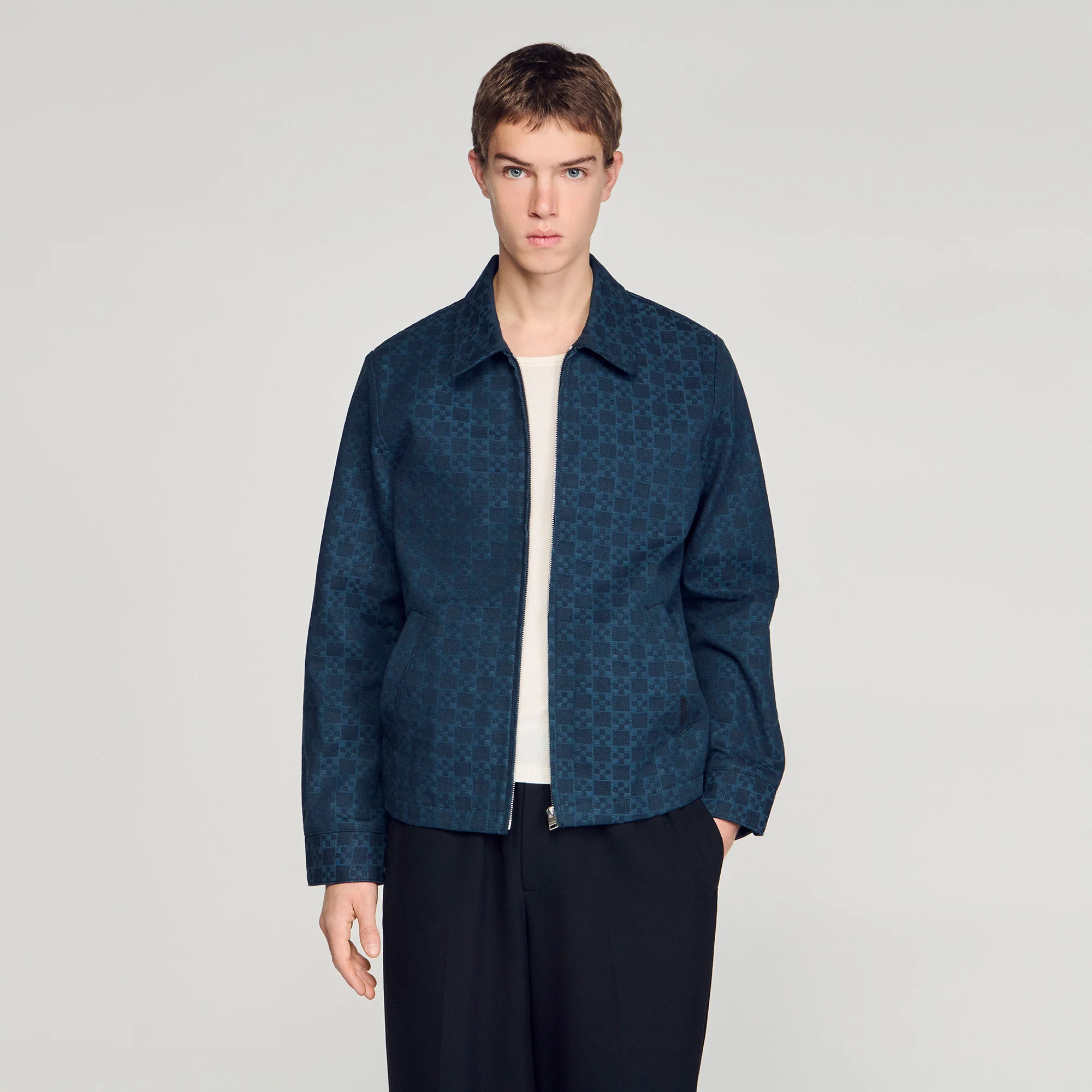 Fitted Cross Jacket Square Cross Denim Jacket Navy Blue - Image 4