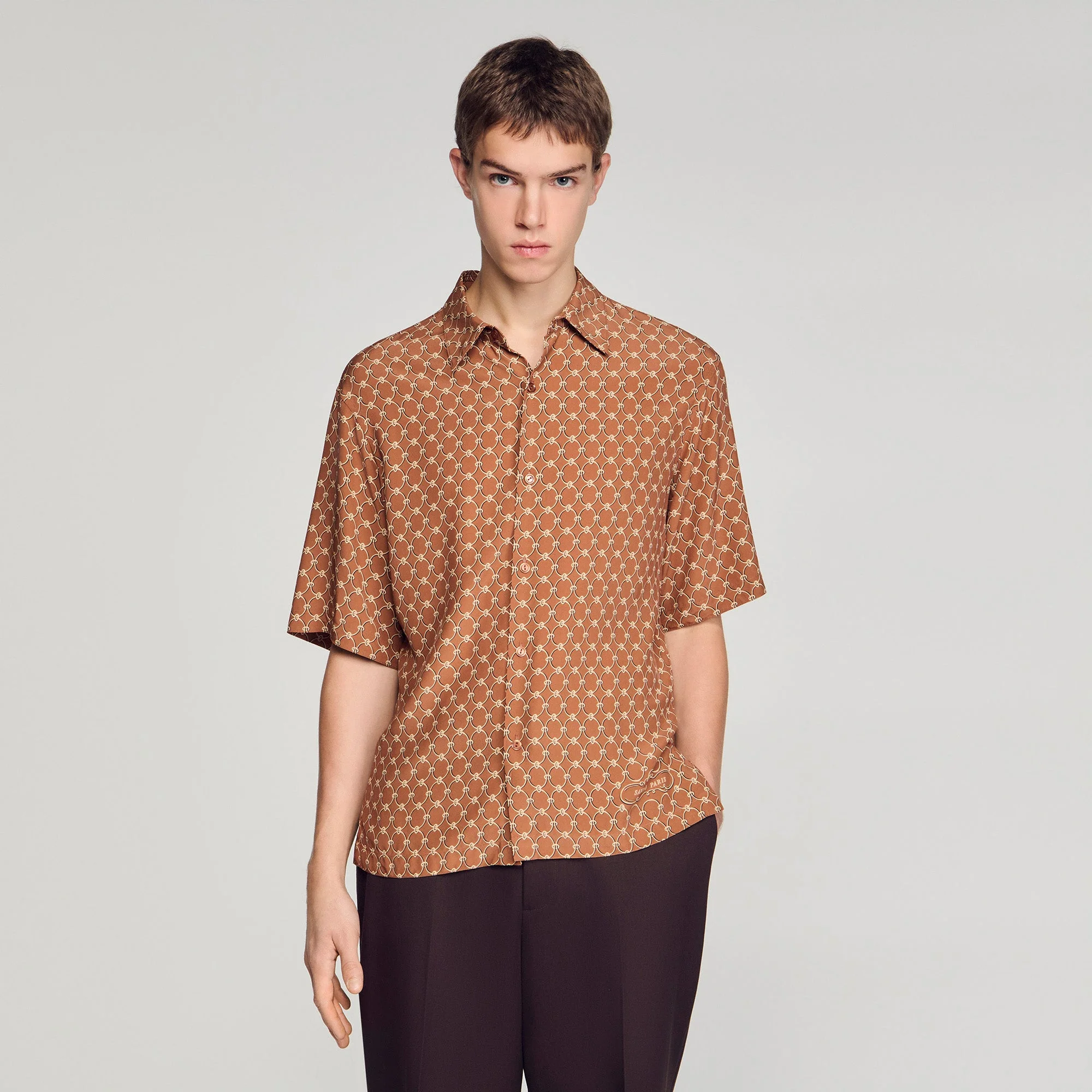 Catena Shirt Mc Link Print Loose-Fit Shirt Camel - Image 4
