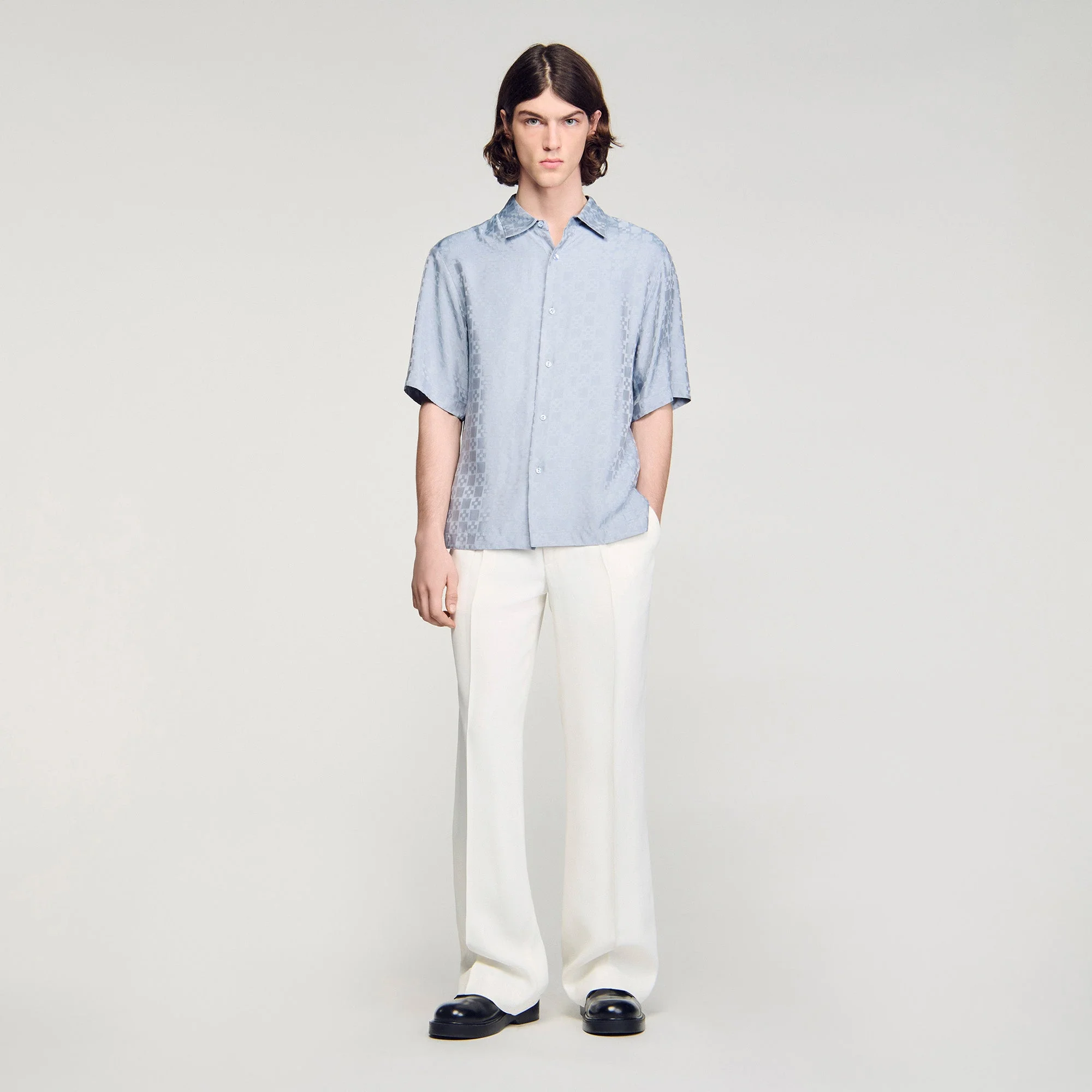 Jacquard Cross Shirt Mc Square Cross Loose-Fit Shirt Chambray
