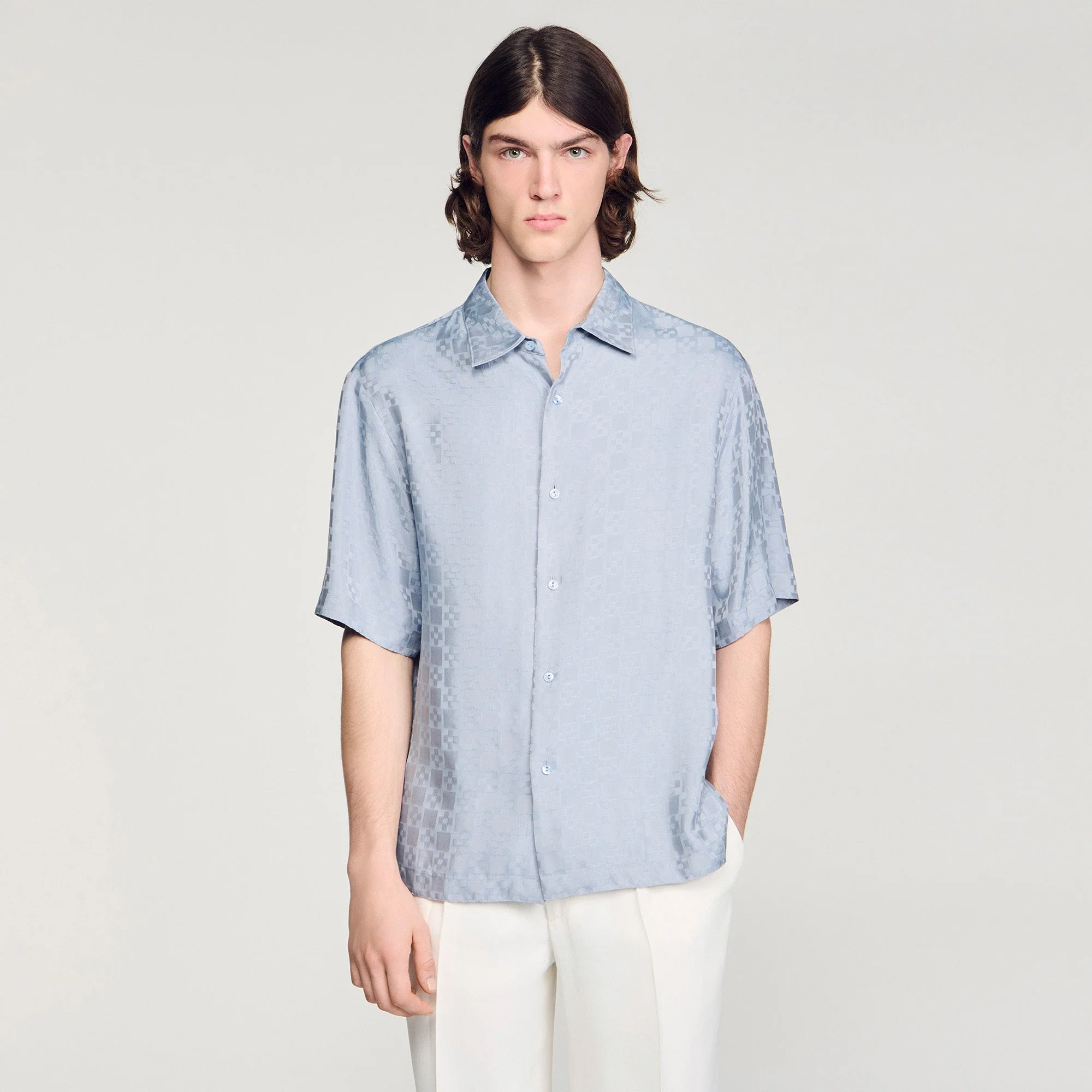 Jacquard Cross Shirt Mc Square Cross Loose-Fit Shirt Chambray - Image 5