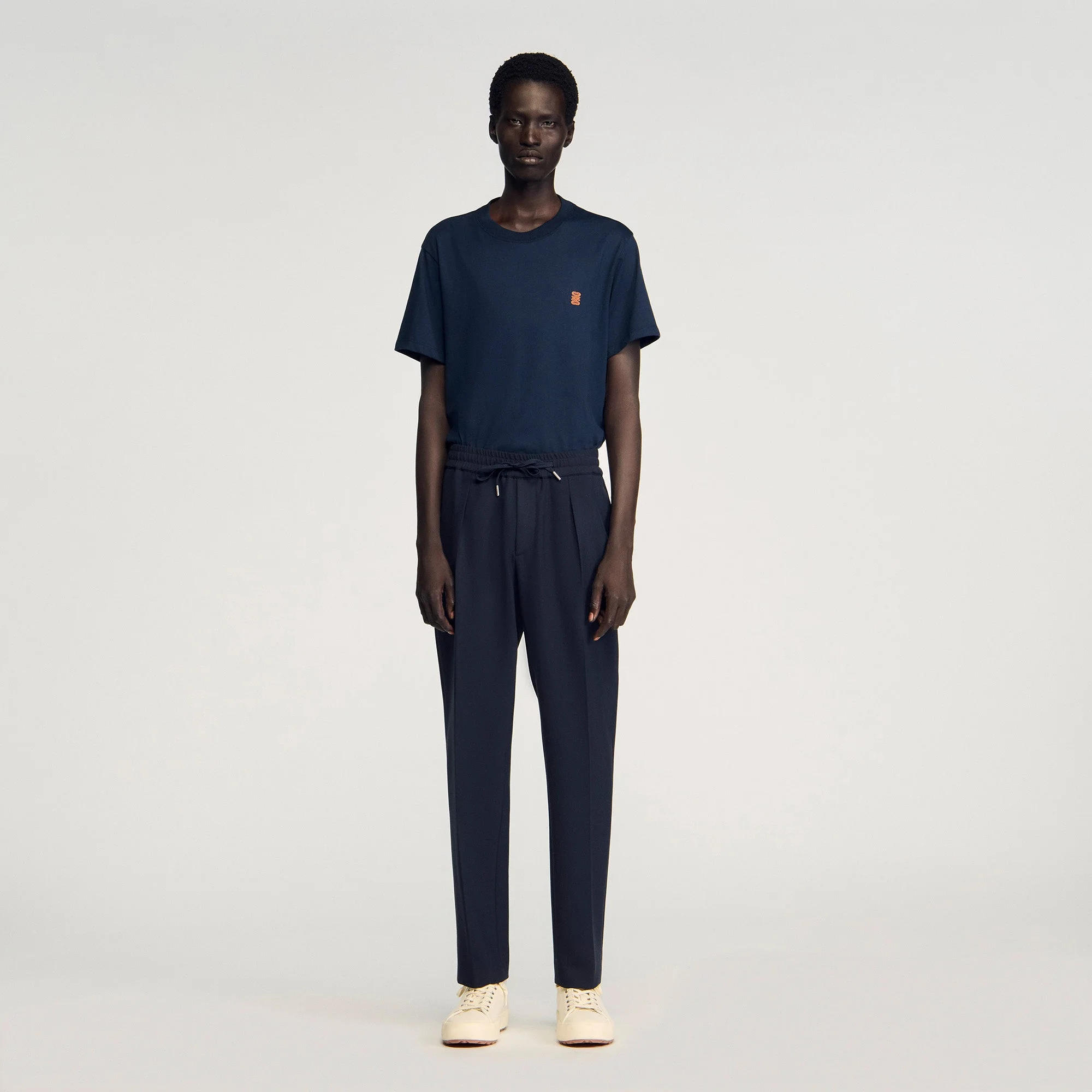 Jersey Pli Elasticated Straight-Leg Trousers Navy Blue - Image 2
