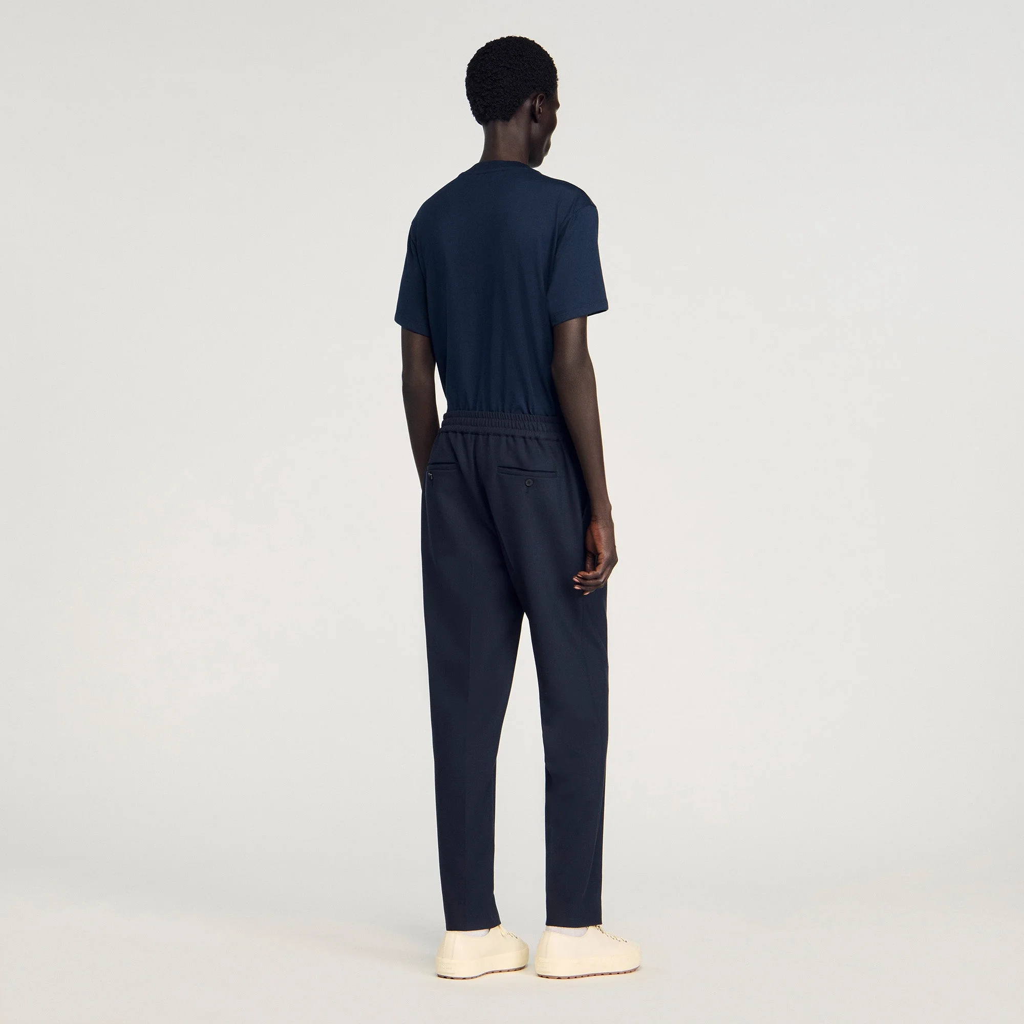 Jersey Pli Elasticated Straight-Leg Trousers Navy Blue - Image 3
