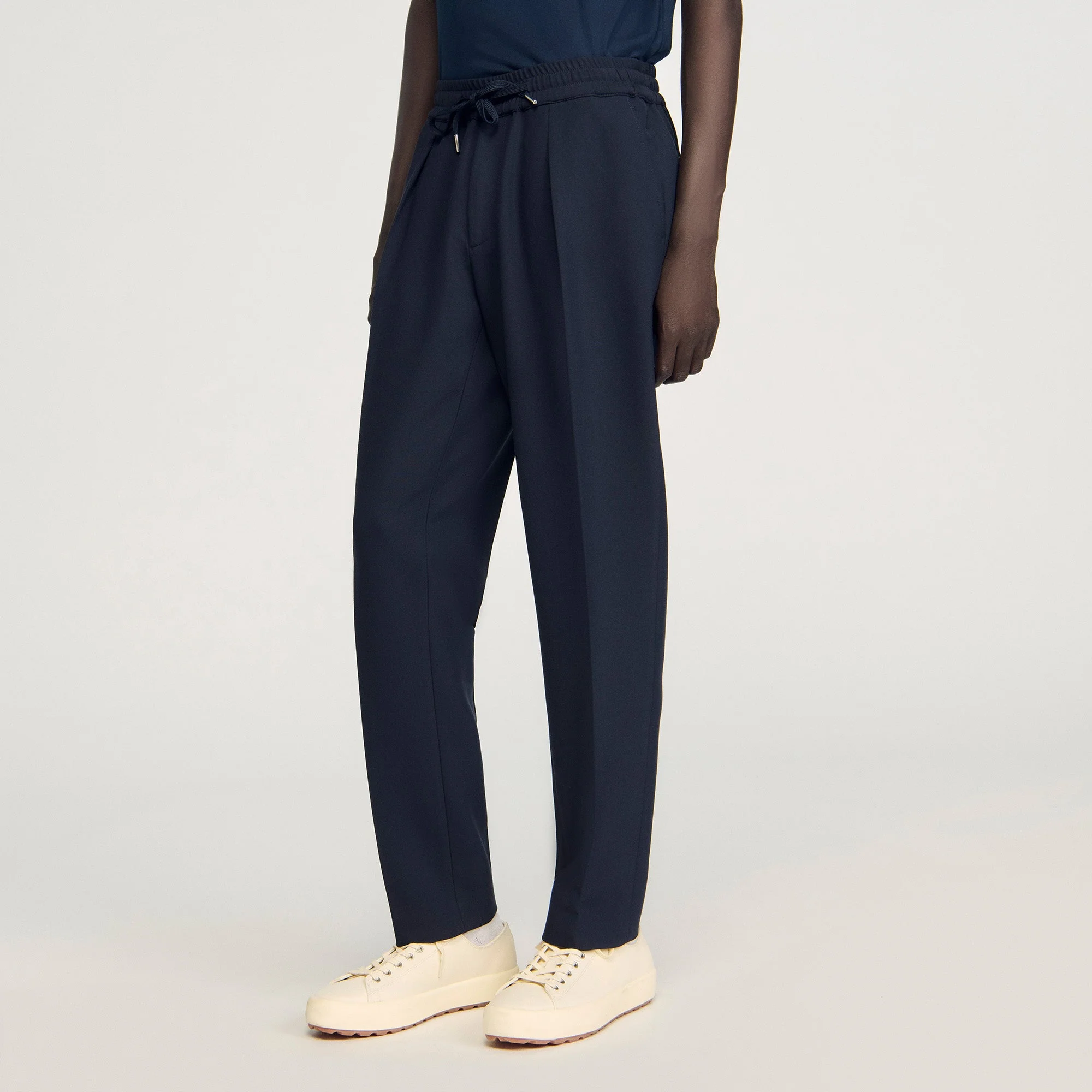 Jersey Pli Elasticated Straight-Leg Trousers Navy Blue - Image 4