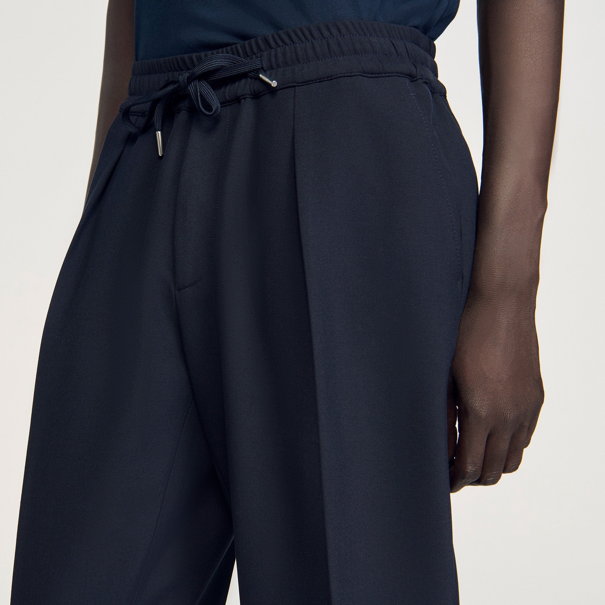 Jersey Pli Elasticated Straight-Leg Trousers Navy Blue - Image 5