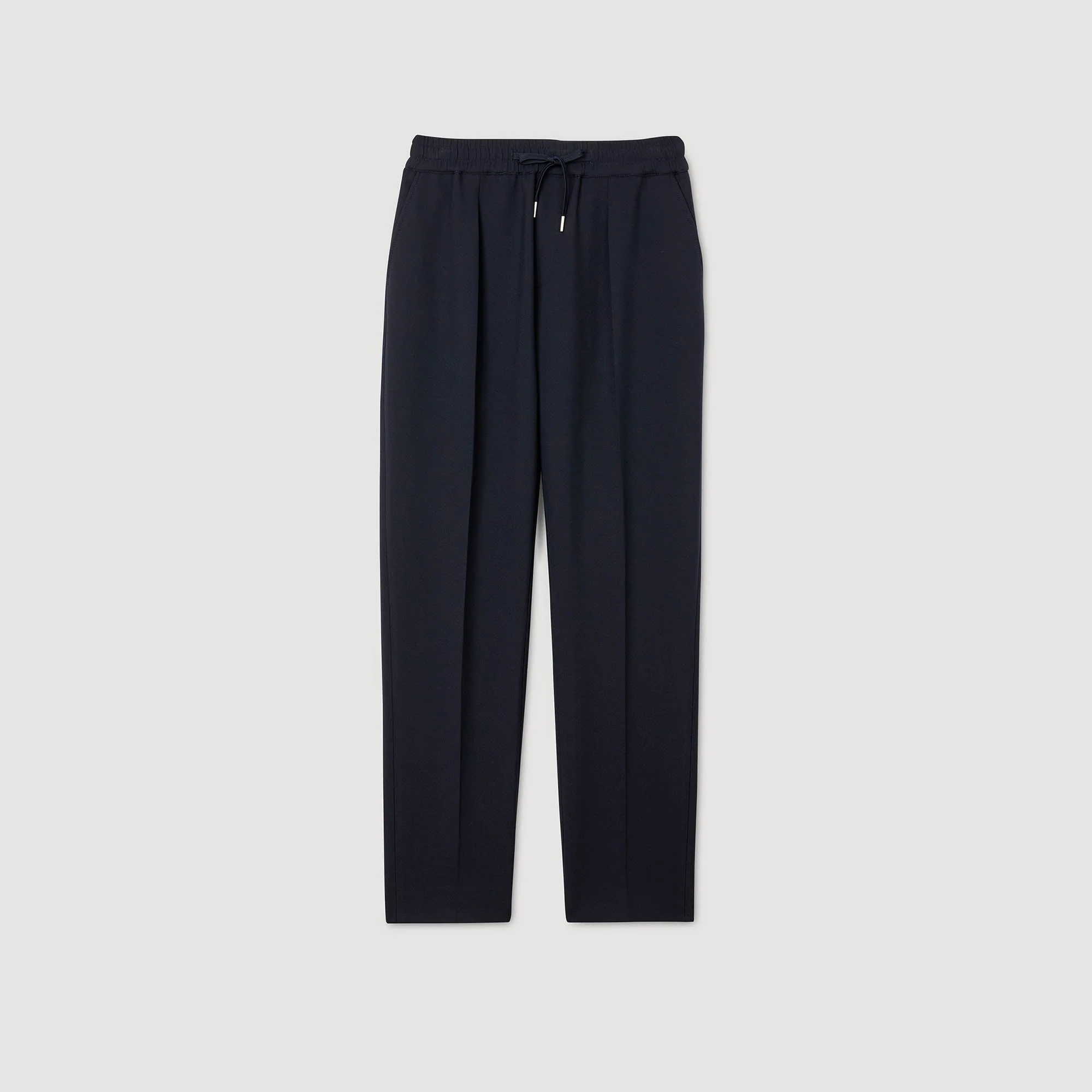 Jersey Pli Elasticated Straight-Leg Trousers Navy Blue - Image 6