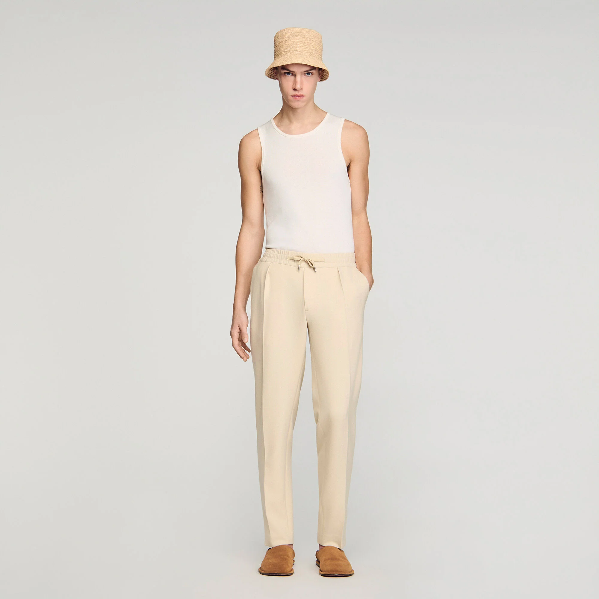 Jersey Pli Elasticated Straight-Leg Trousers Oats