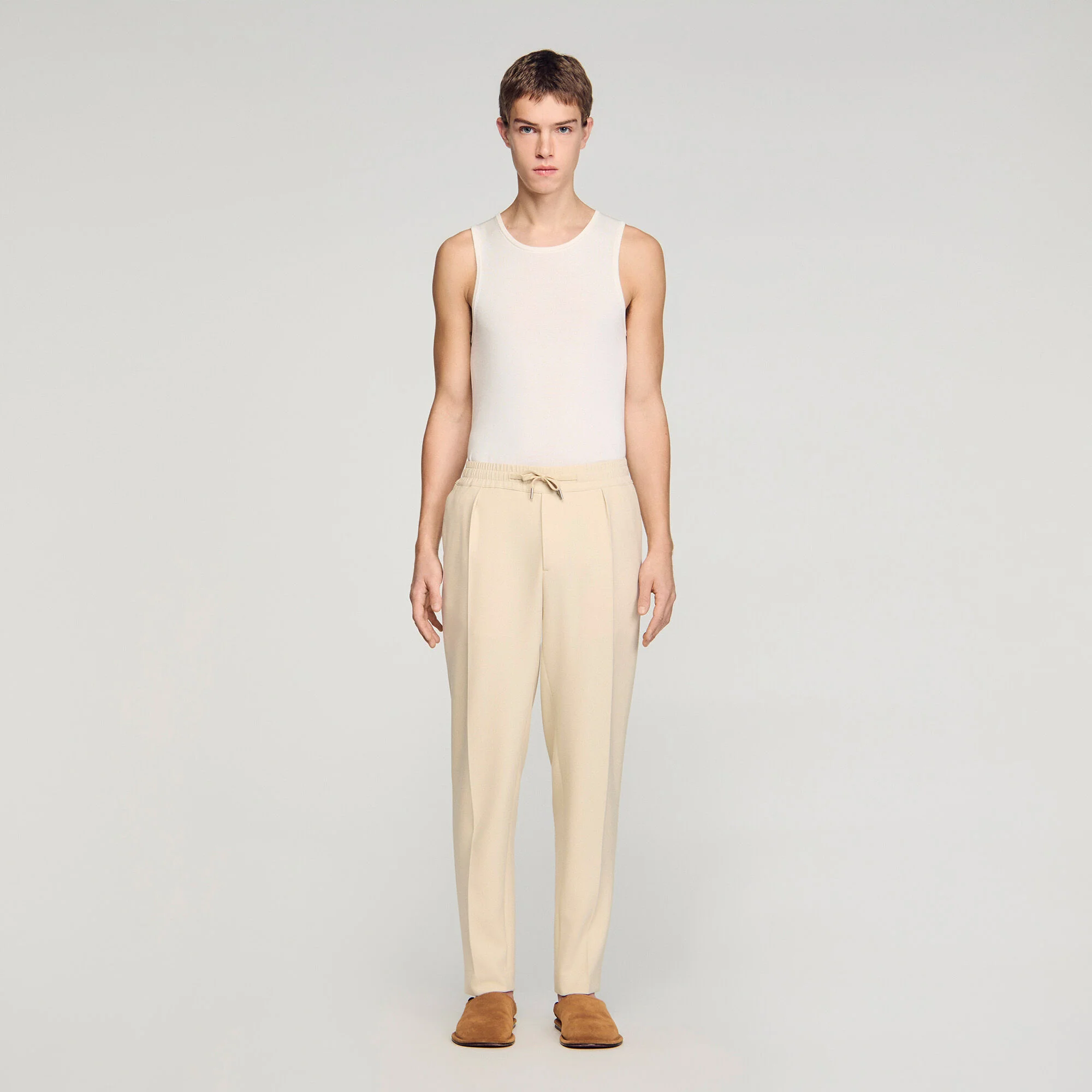 Jersey Pli Elasticated Straight-Leg Trousers Oats - Image 2