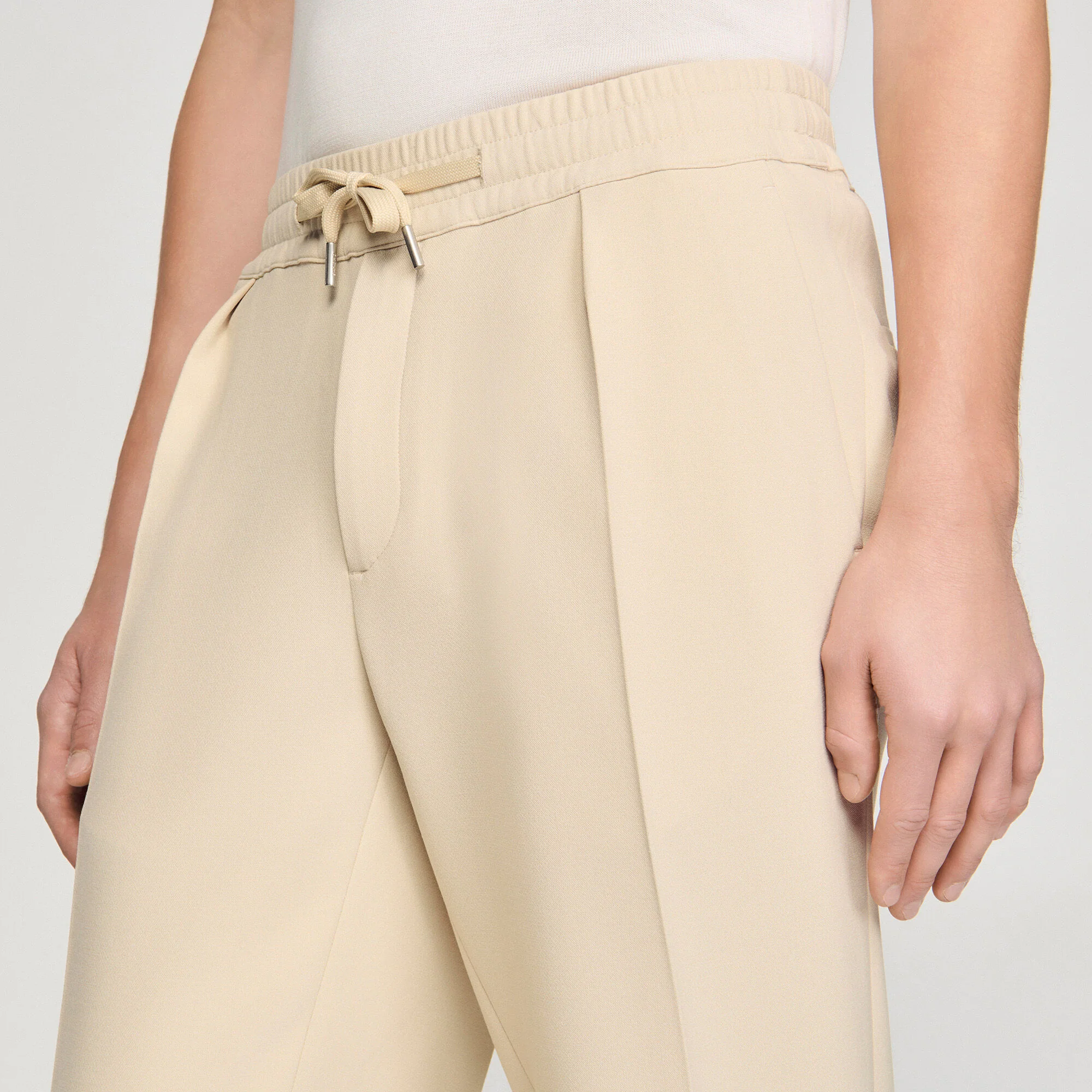 Jersey Pli Elasticated Straight-Leg Trousers Oats - Image 3