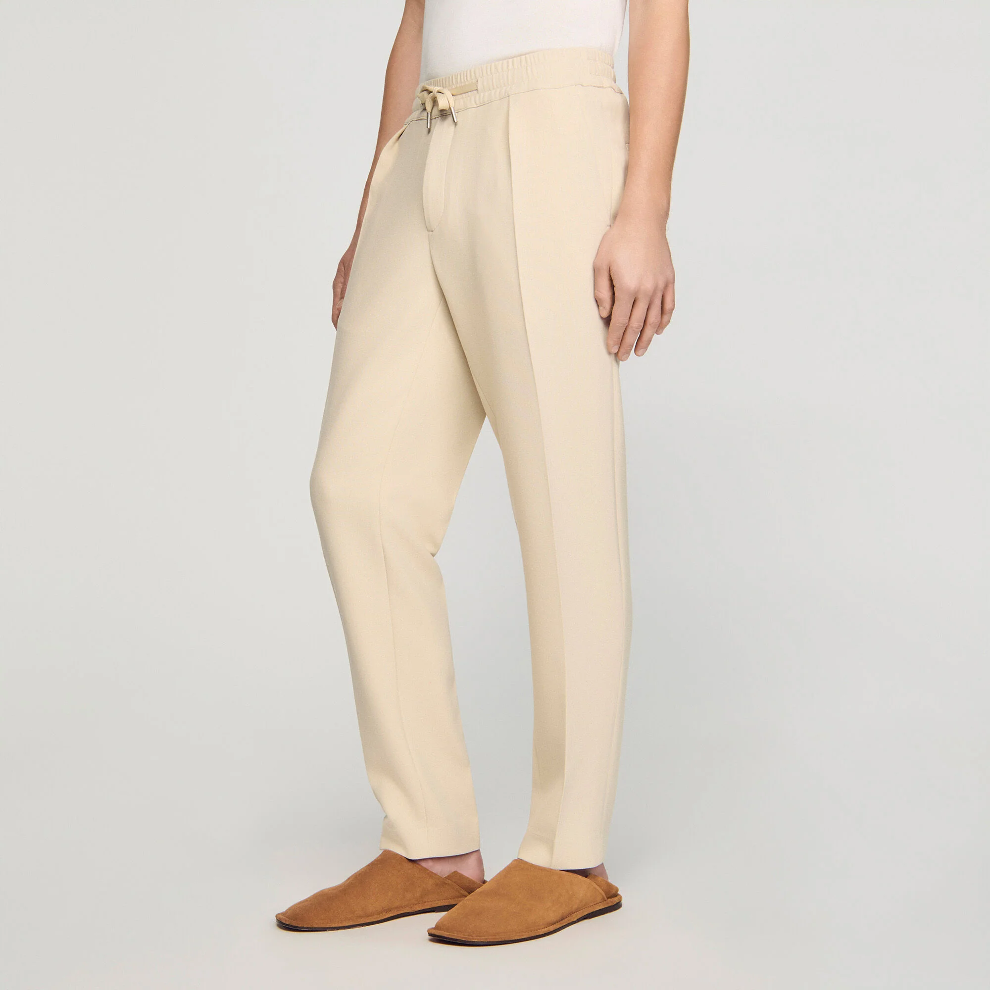 Jersey Pli Elasticated Straight-Leg Trousers Oats - Image 4