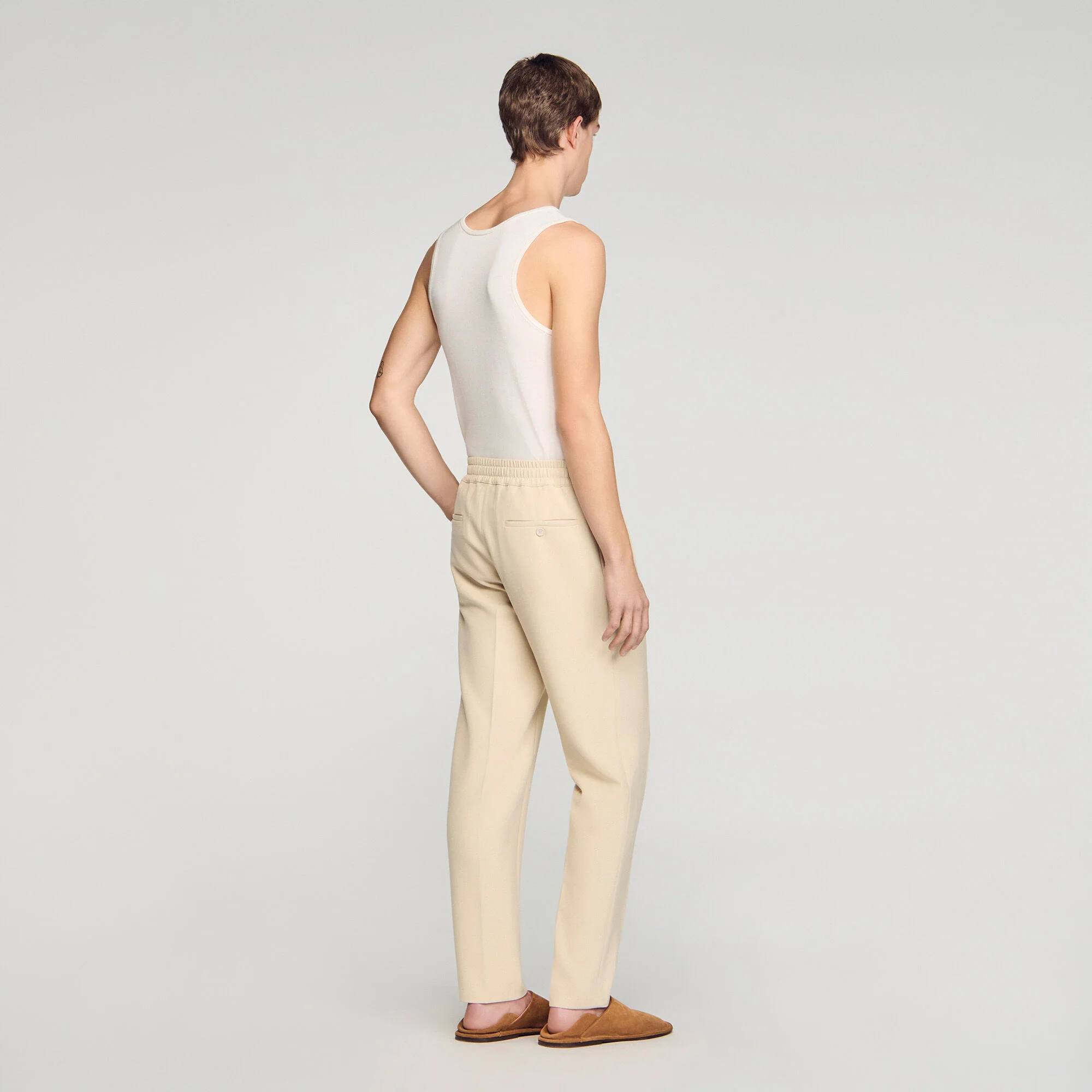 Jersey Pli Elasticated Straight-Leg Trousers Oats - Image 5