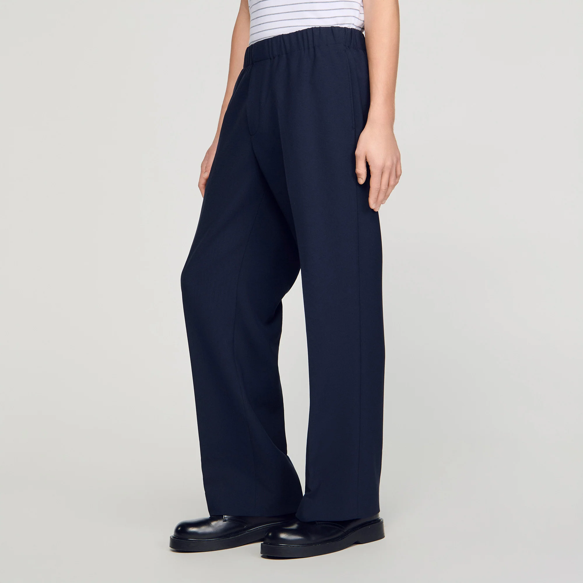 Large Jersey Wide-Leg Trousers Navy Blue - Image 4