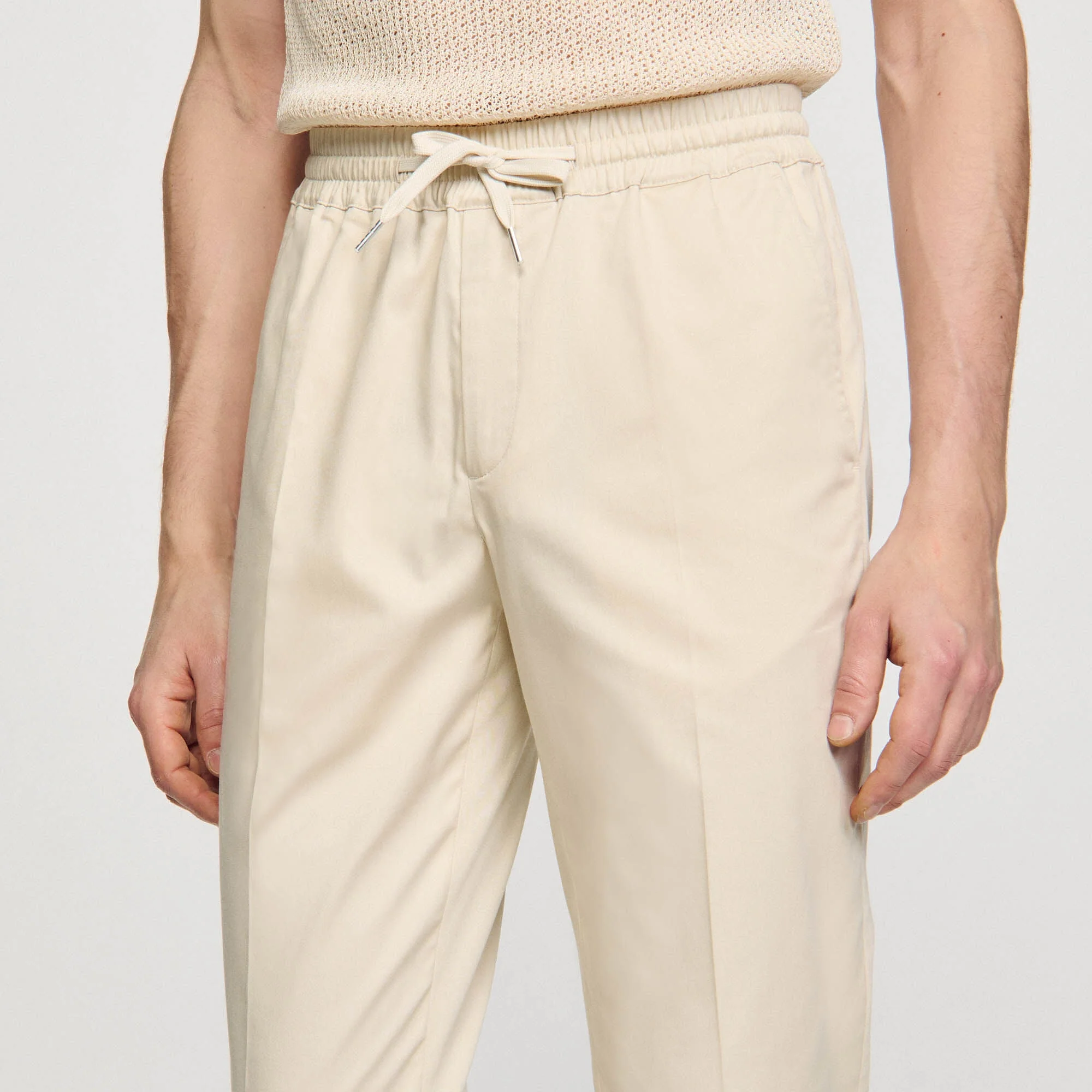 New Alpha Cotton Elasticated Straight-Leg Pants Light Beige - Image 3