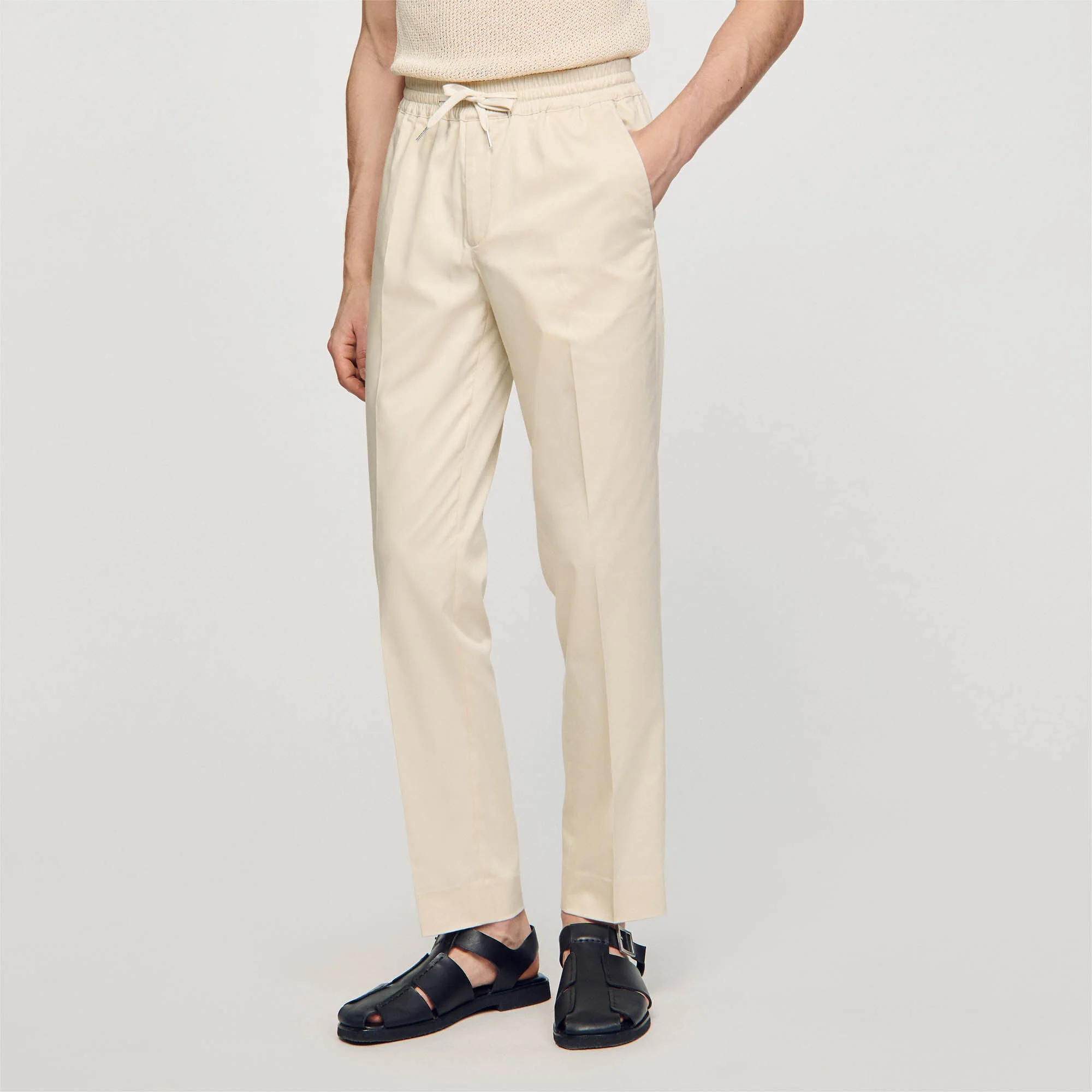 New Alpha Cotton Elasticated Straight-Leg Pants Light Beige - Image 4