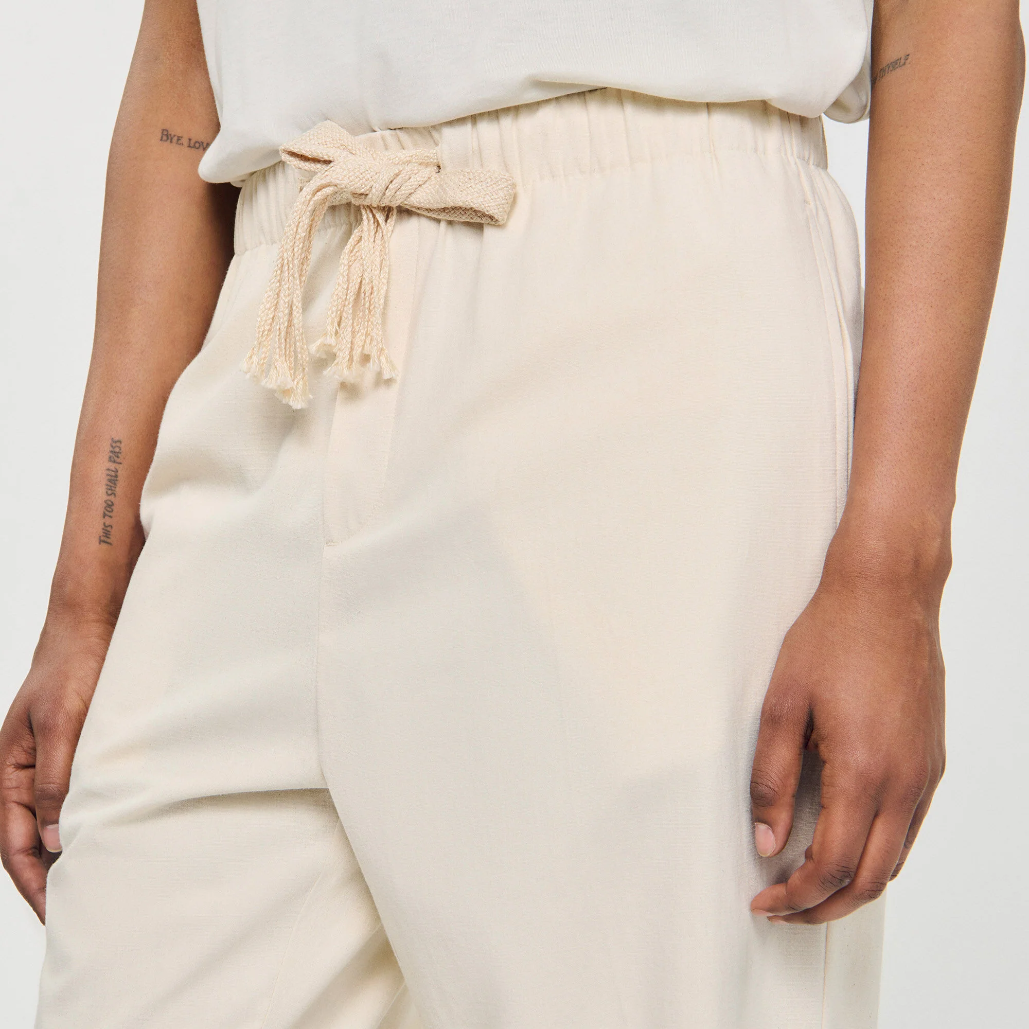 Rope Pant Wide-Leg Elasticated Cotton Trousers Butter Cream - Image 3