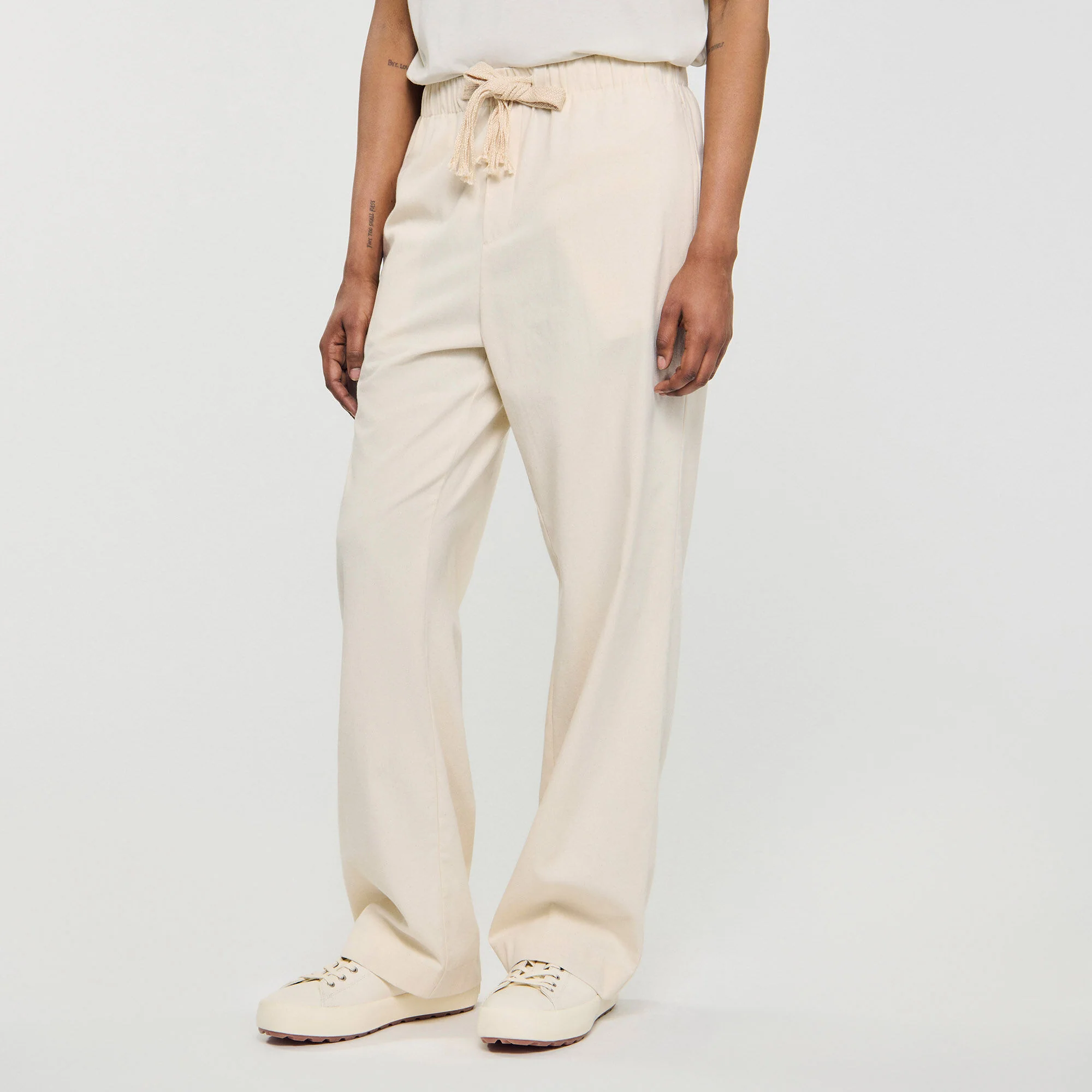 Rope Pant Wide-Leg Elasticated Cotton Trousers Butter Cream - Image 4