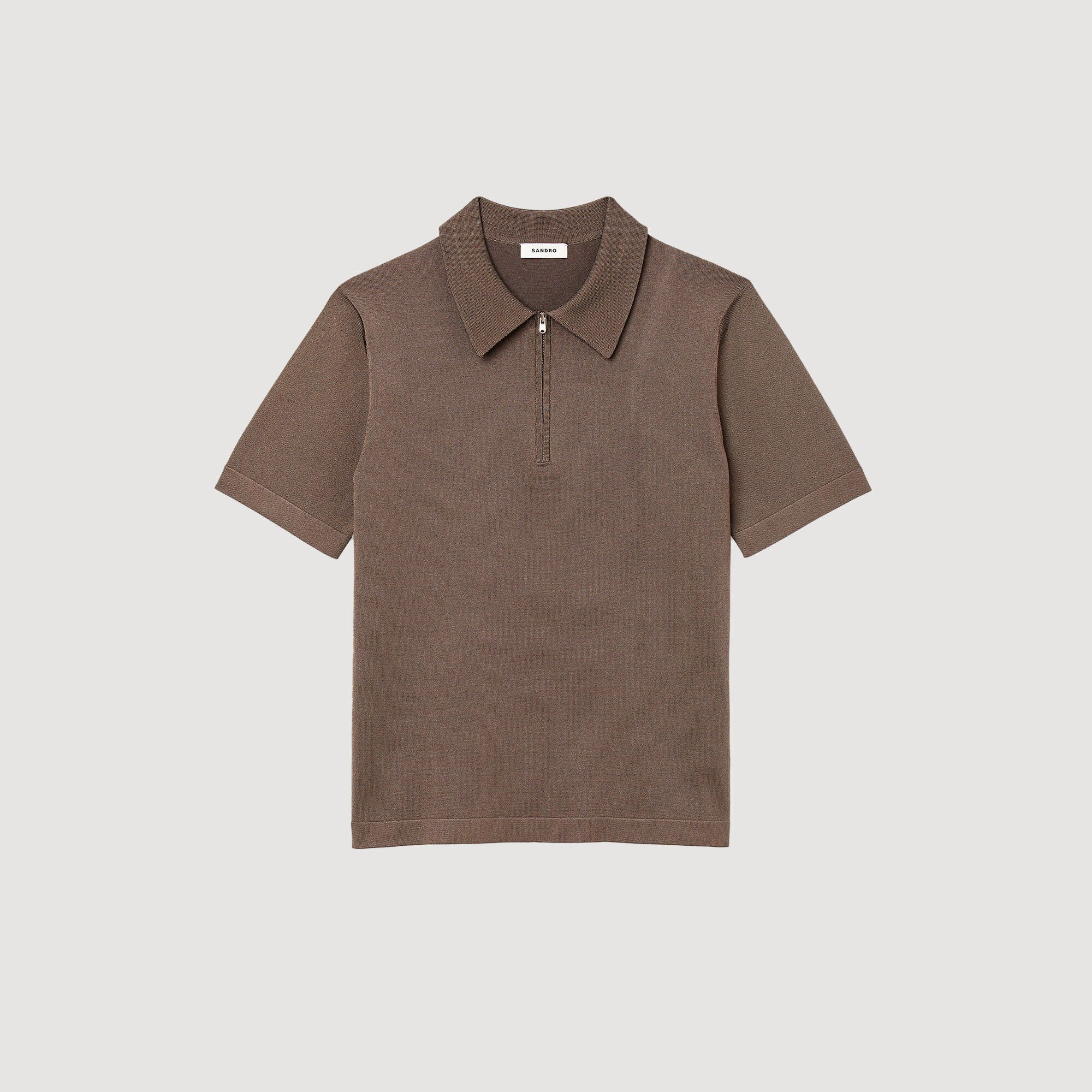 Pablo Zip Knitted Polo Shirt Taupe - Image 6