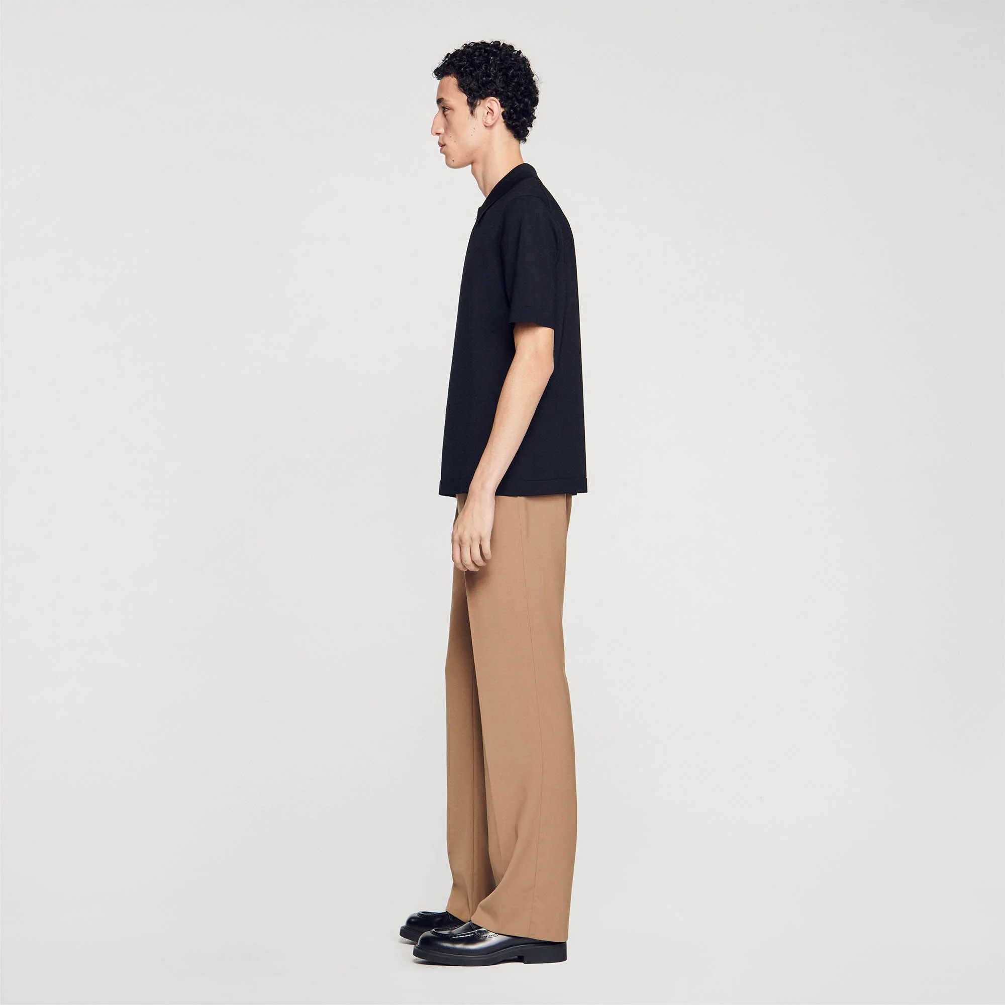Pablo Zip Knitted Polo Shirt With Zip Collar Black - Image 3