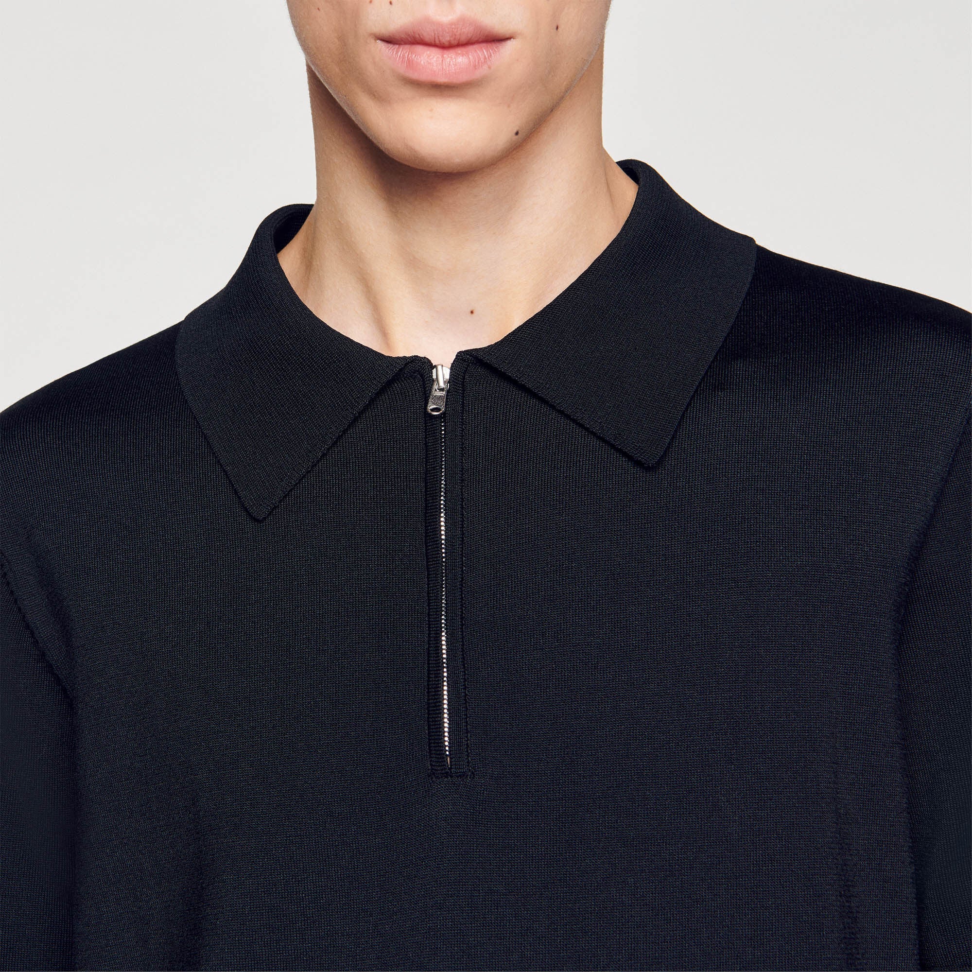 Pablo Zip Knitted Polo Shirt With Zip Collar Black - Image 6