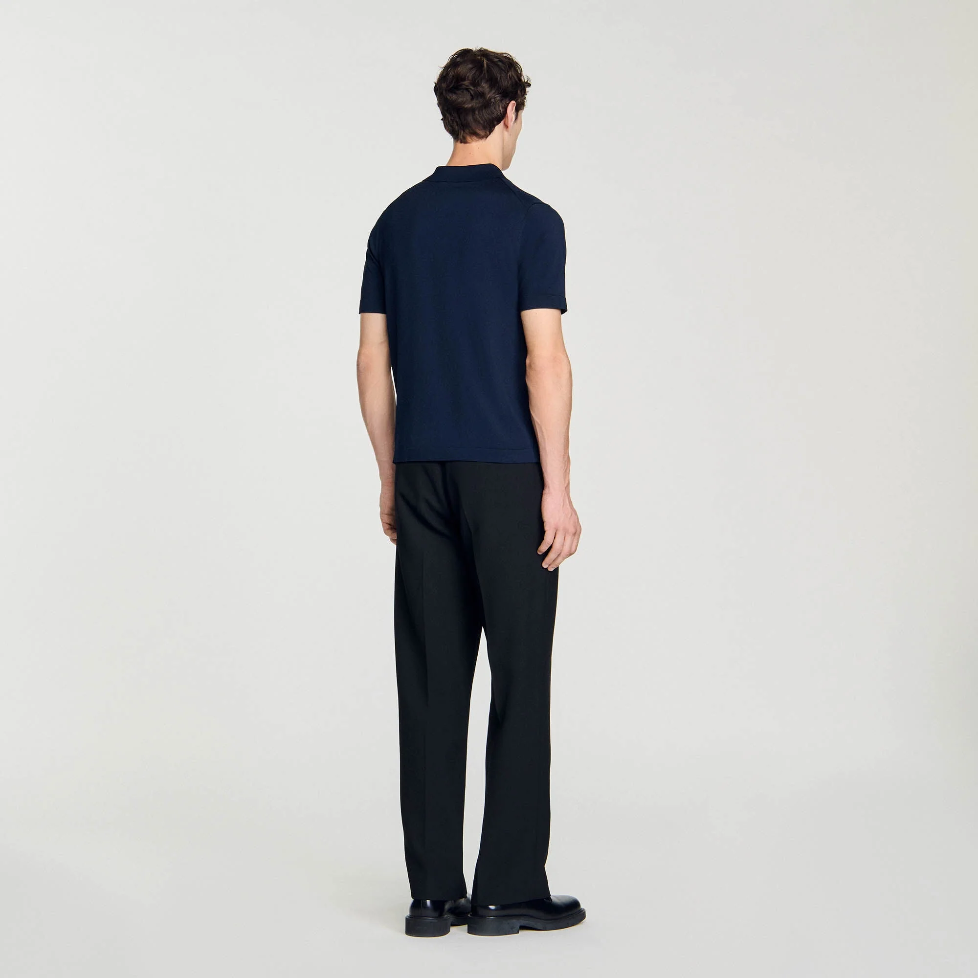 Pablo Zip Knitted Polo Shirt Navy Blue - Image 3