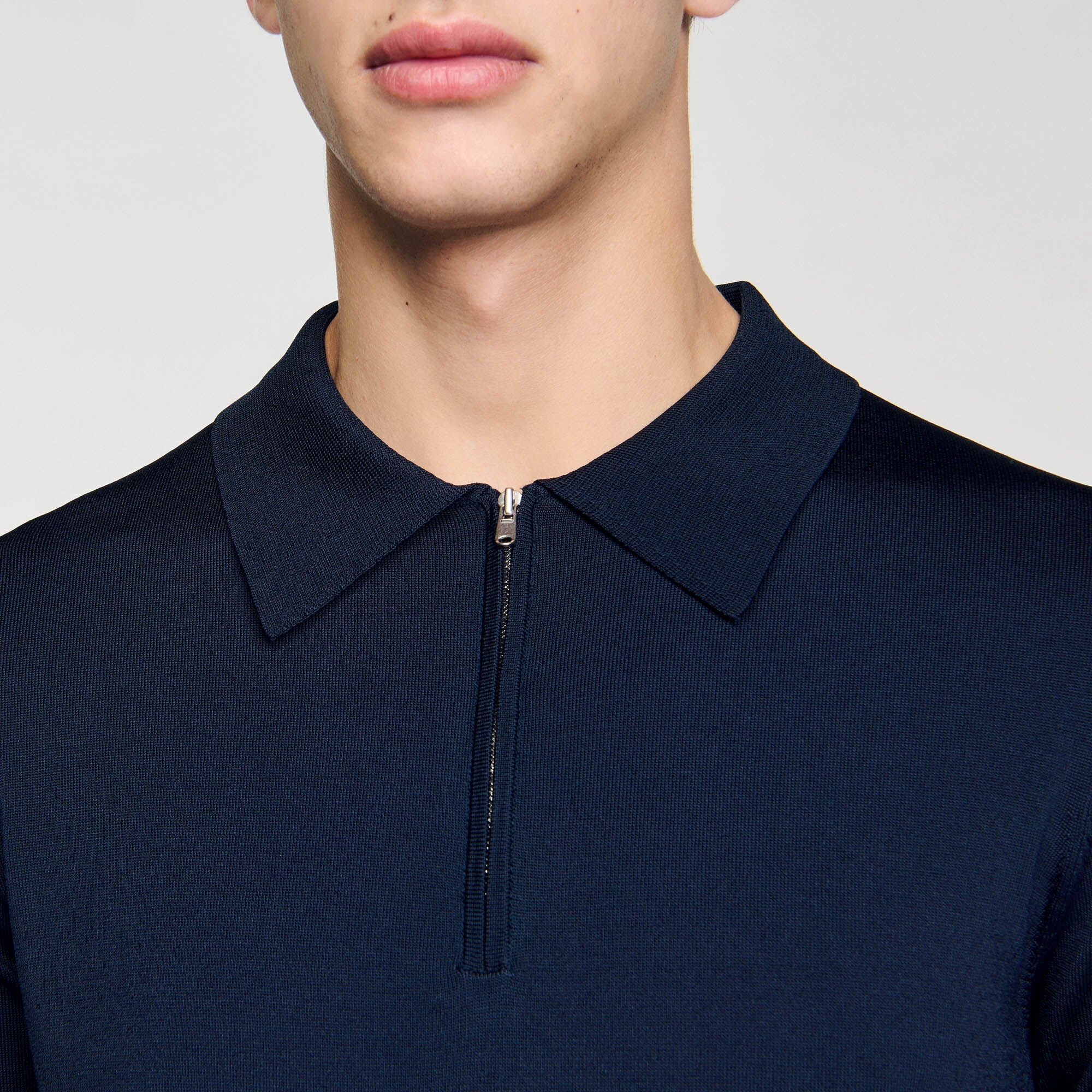 Pablo Zip Knitted Polo Shirt Navy Blue - Image 4