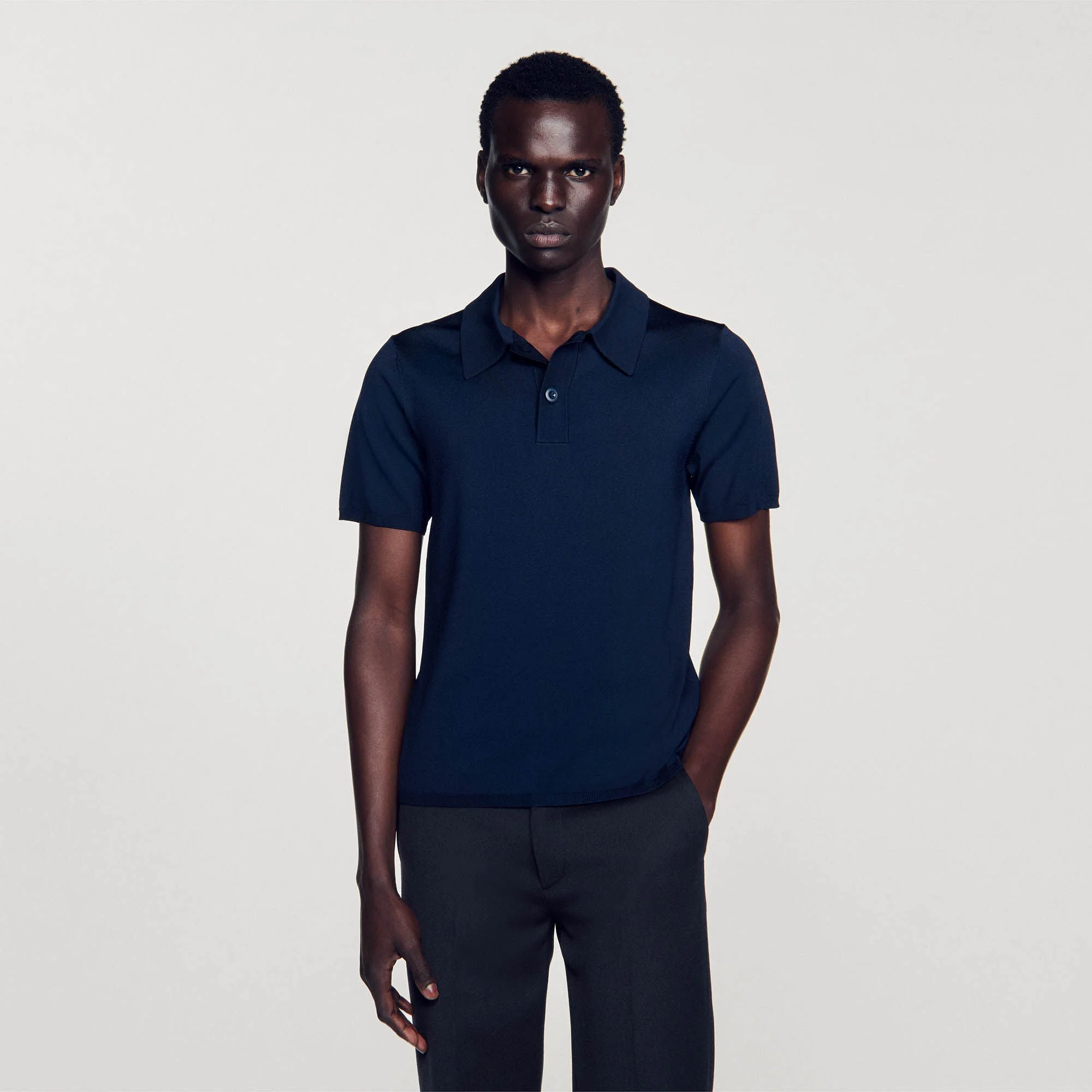 Pablo Knitted Polo Shirt Navy Blue - Image 4